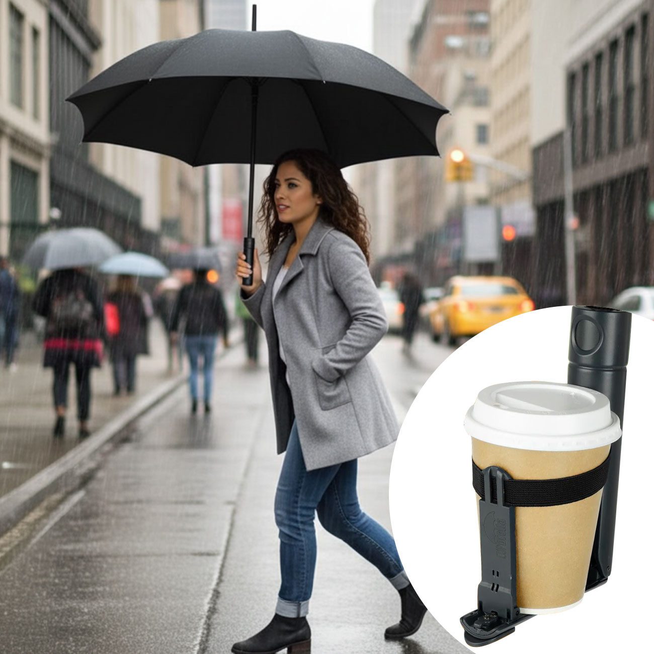 Cupbrella Stockregenschirm Cupbrella Automatik Regenschirm mit Getränkehalter für freie Hände
