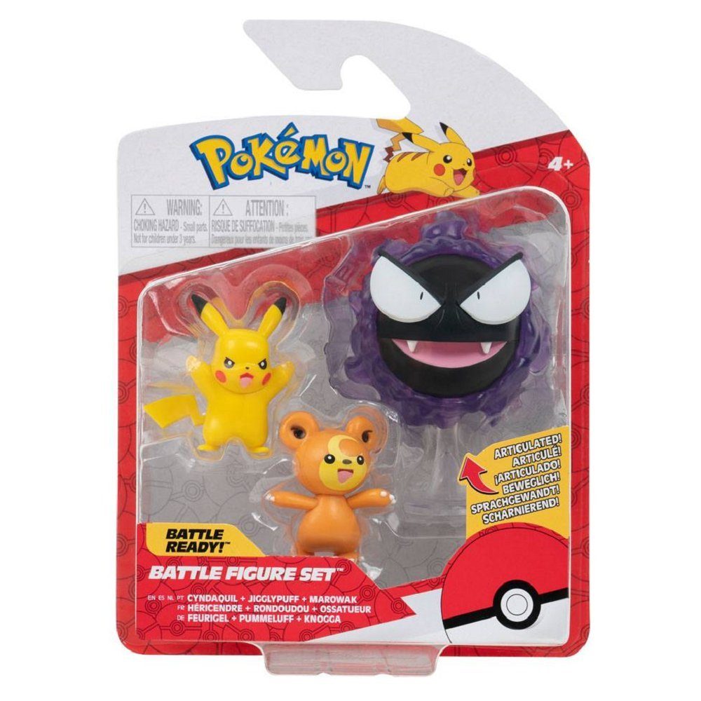 POKÉMON Spielfigur Pokémon Battle Figuren 3er-Pack Teddiursa, Pikachu, Nebulak Pikachu. Teddiursa & Nebulak