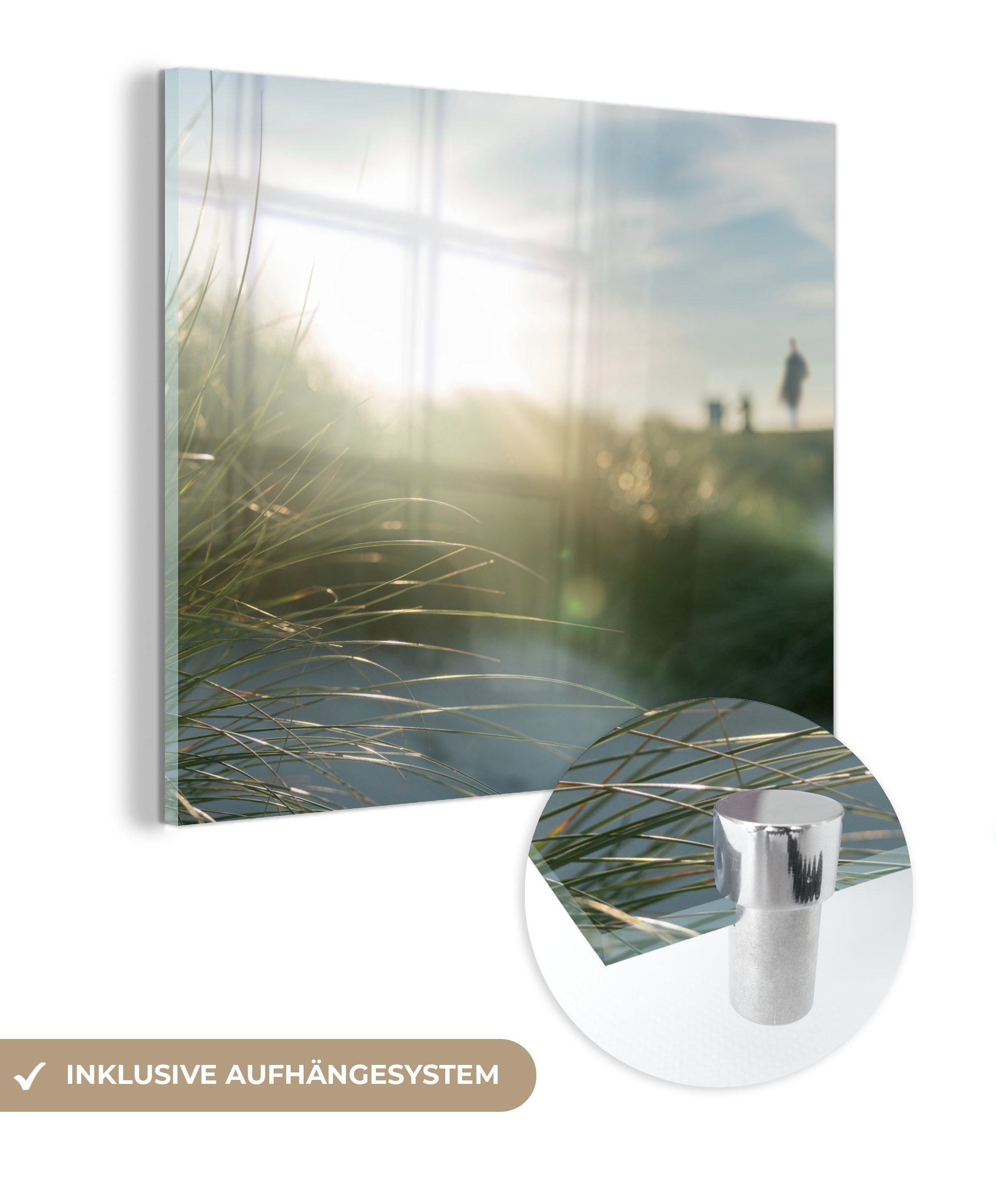 MuchoWow Acrylglasbild Strand - Düne - Sonne, (1 St), Glasbilder - Bilder auf Glas Wandbild - Foto auf Glas - Wanddekoration