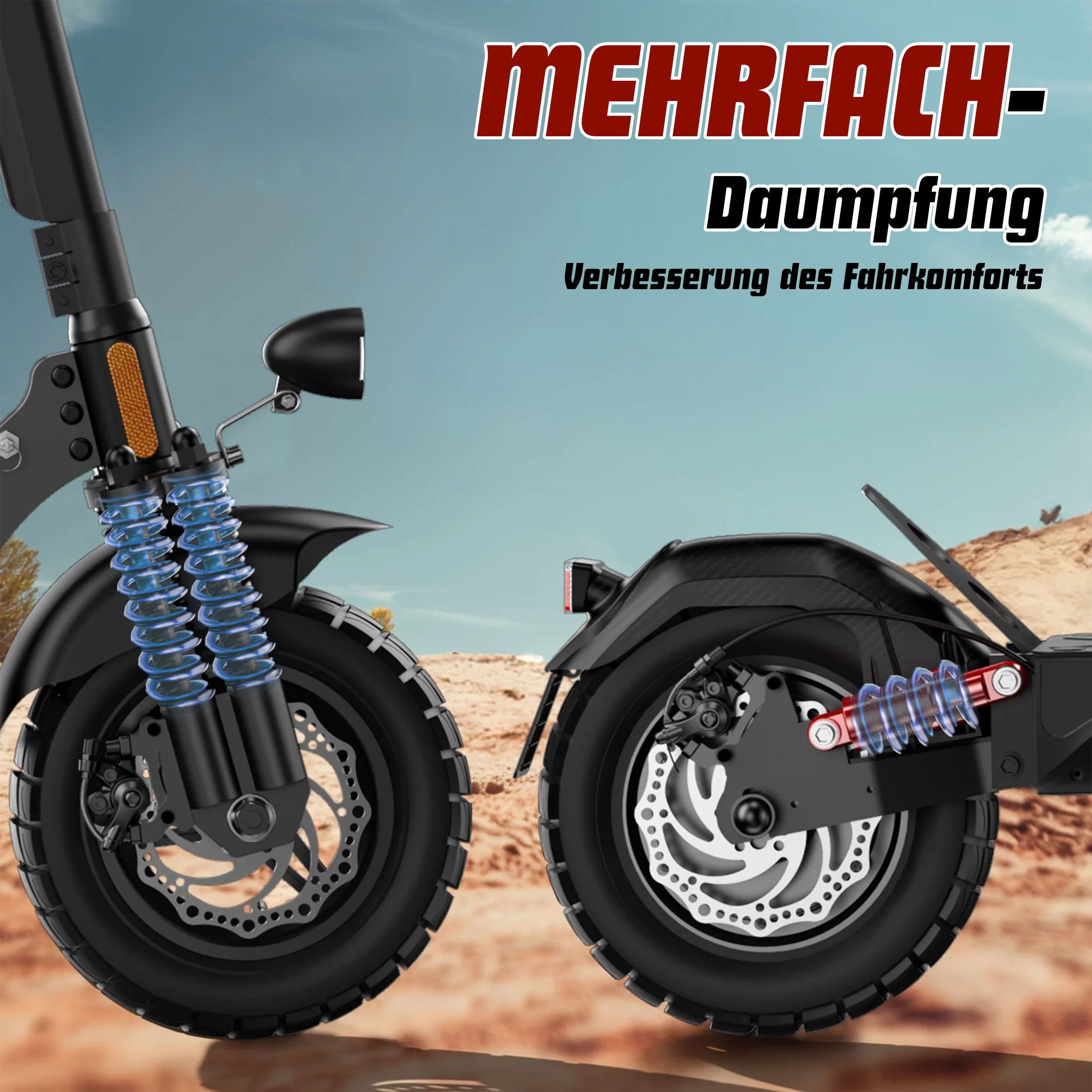 ZWHEEL E-Scooter mit Straßenzulassung 10 Zoll, 600Wh E-roller, max. 70km, klappbar, 500 W, 20 km/h, (höhenverstellbar, Doppelscheibenbremsen, bis zu 120kg), 4 Stoßdämpfer, Elektroroller mit Blinker, Offroad-Luftreifen