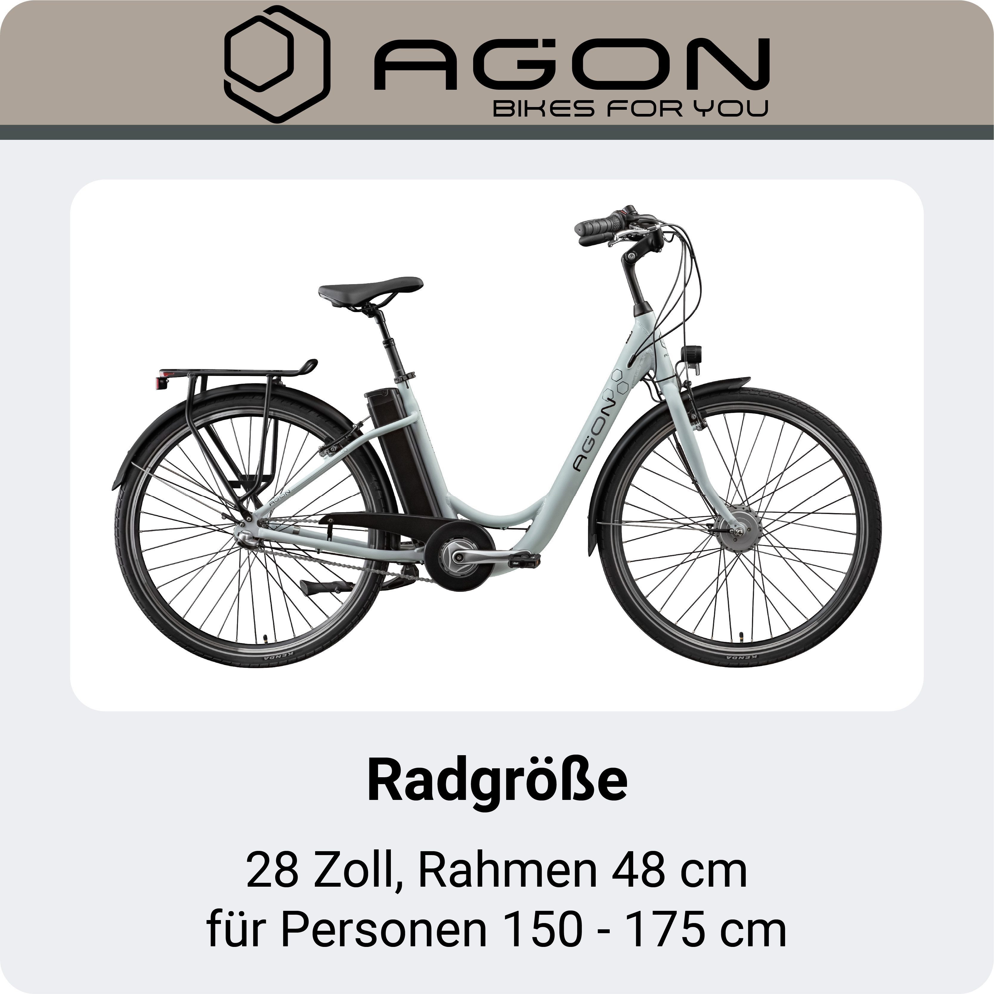 AGON E-Bike Cityrad Aurora, 3 Gang, Nabenschaltung, Frontmotor, 536 Wh, E-Bike 26" Citybike 150-175cm Pedelec Nabenmotor Fahrrad 3 Gang Licht