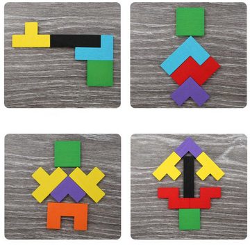 GelldG Lernspielzeug Montessori Spielzeug ab 3 4 5 Jahre, 3 in 1 Holz Tangram Puzzle Set.
