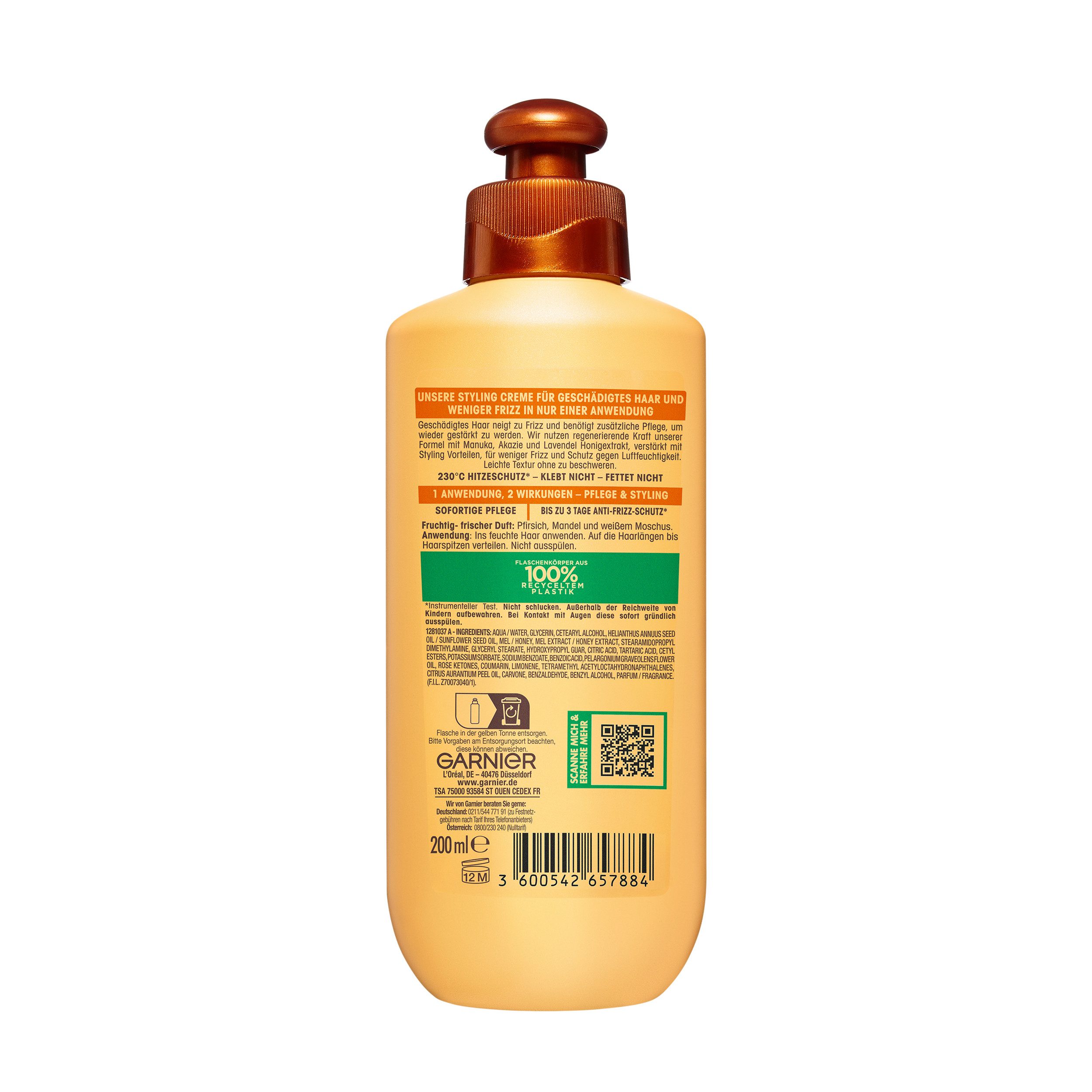 GARNIER Haarmousse Garnier Wahre Schätze 2-in-1 Pflege & Styling Honig Schätze, Packung, 6-tlg., für strapaziertes und brüchiges Haar, leichte Creme-Textur