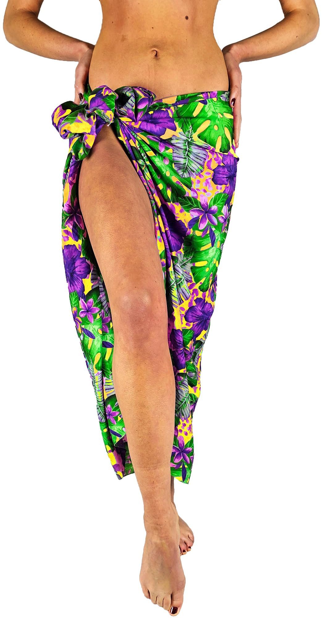 King Kameha Sarong Green Purple Flower Funky Hawaii-Sarong Pareo Cover-Up Strand Bikini, Pareo Cover-Up