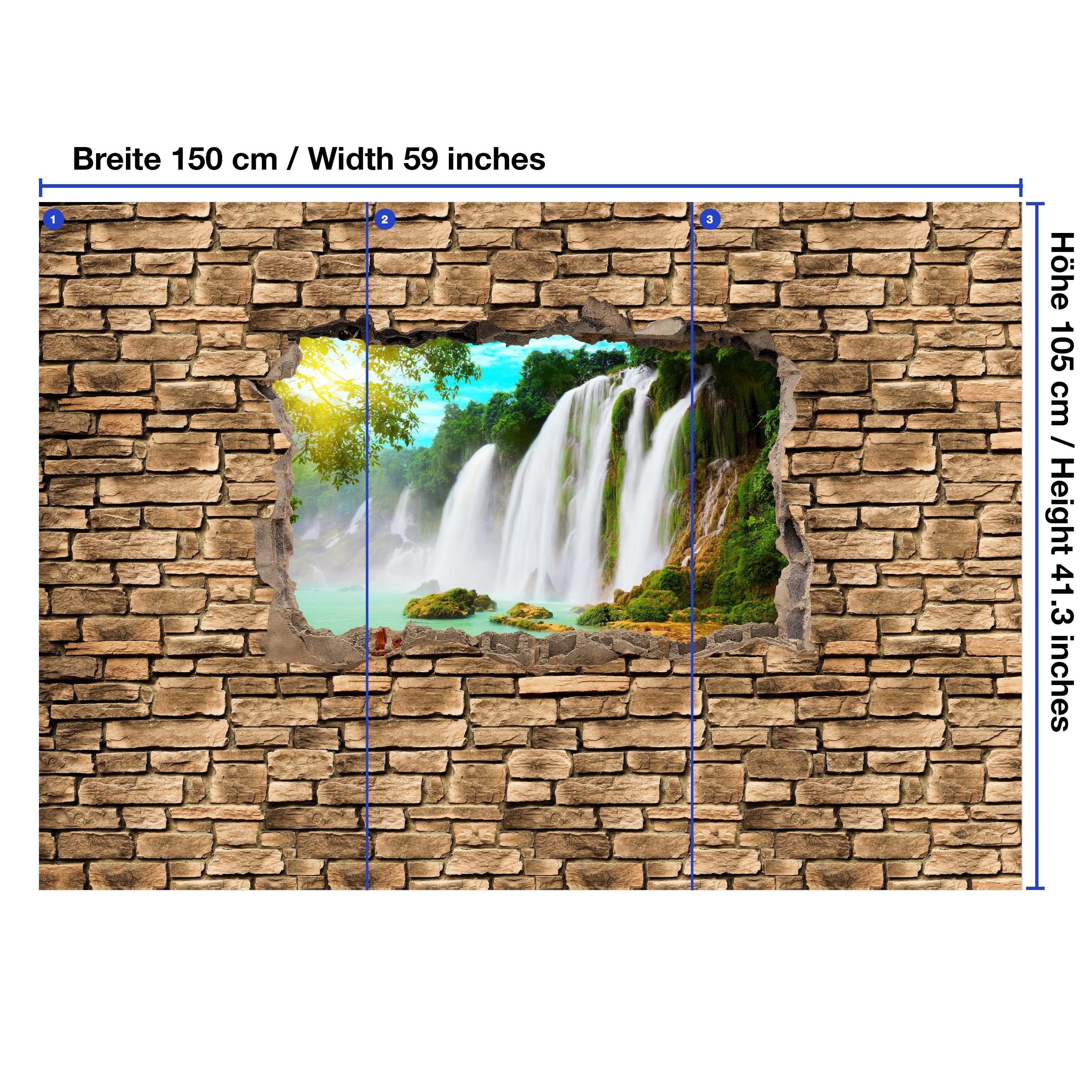 Vliestapete Fototapete wandmotiv24 - matt, Steinmauer, Motivtapete, Wandtapete, Wasserfall 3D glatt,