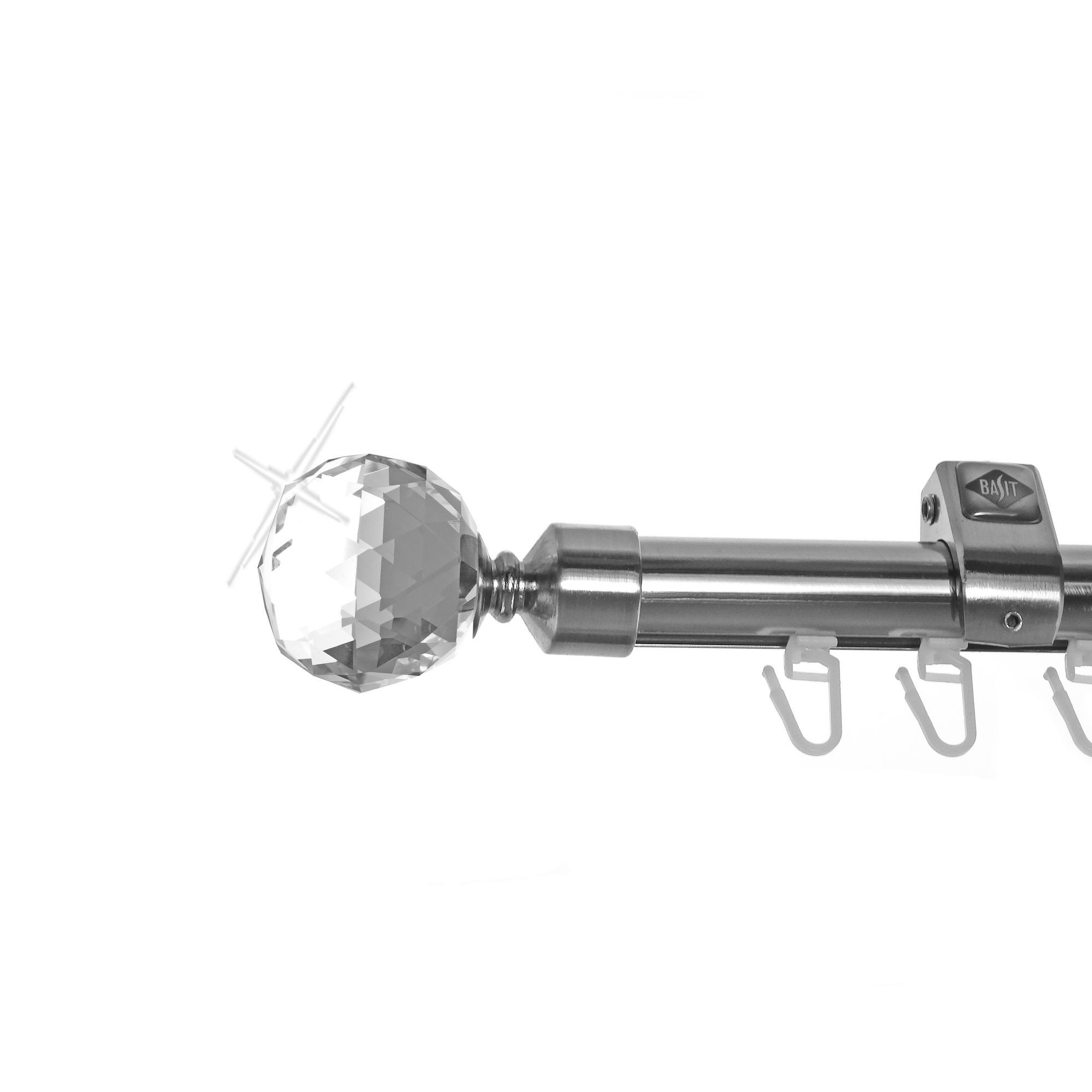 BASIT Gardinenstange Innenlauf Edelstahloptik 20mm mit Deckenträgern 160 cm E87, Ø 20 mm, 1-läufig, verschraubt, Aluminium, D50I 160 cm E87 Kristall Kugel
