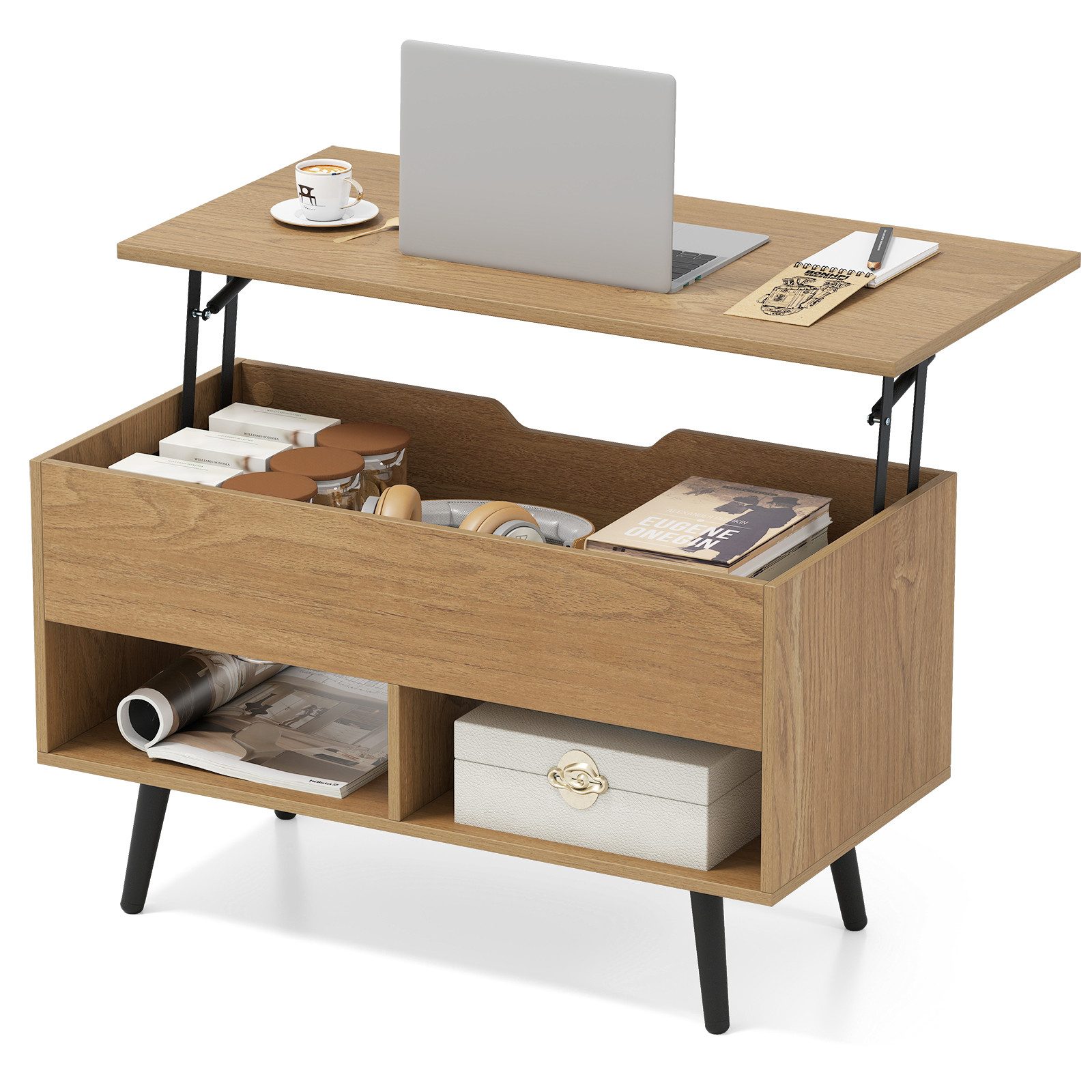COSTWAY Couchtisch, höhenverstellbar, Stauraum mit 2 günstig online kaufen