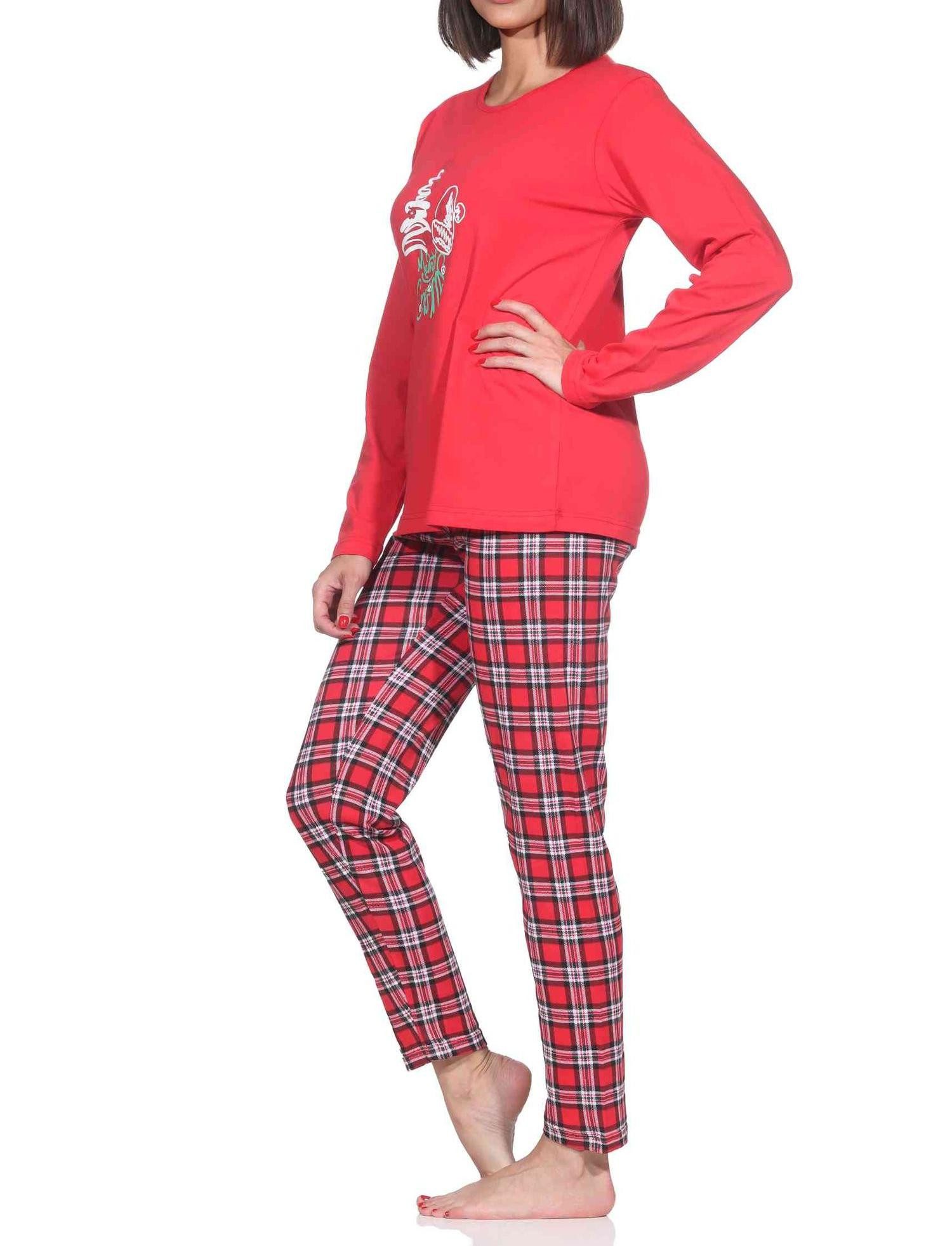 Normann Pyjama Damen Weihnachts Schlafanzug mit lustigen weihnachtlichen Motiv