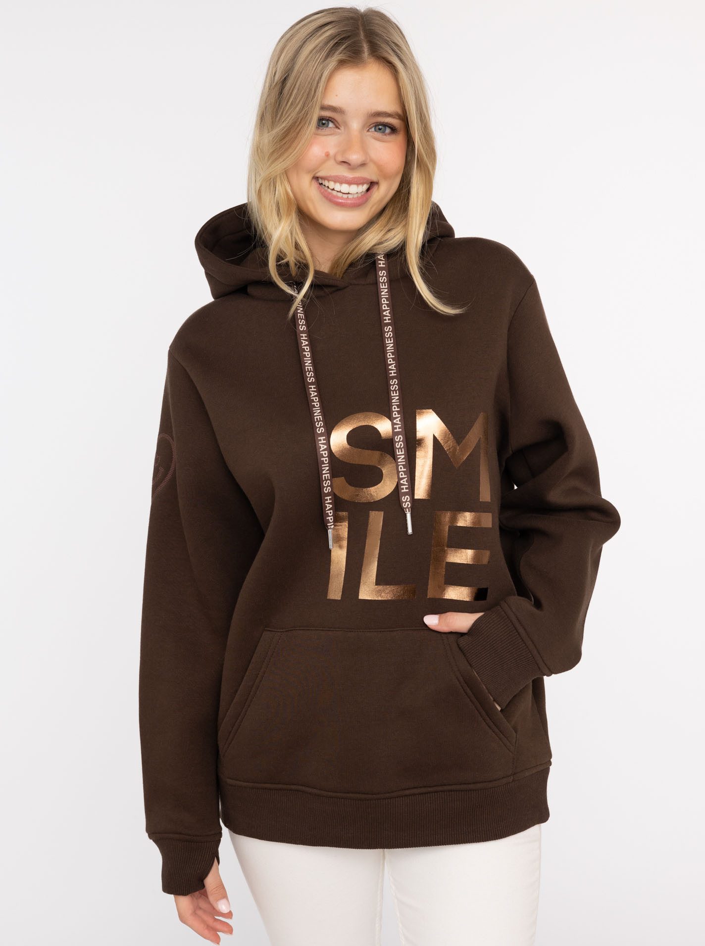 Zwillingsherz Hoodie "Alissa Shiny" glänzender Print, Daumenloch, Kordel, g günstig online kaufen