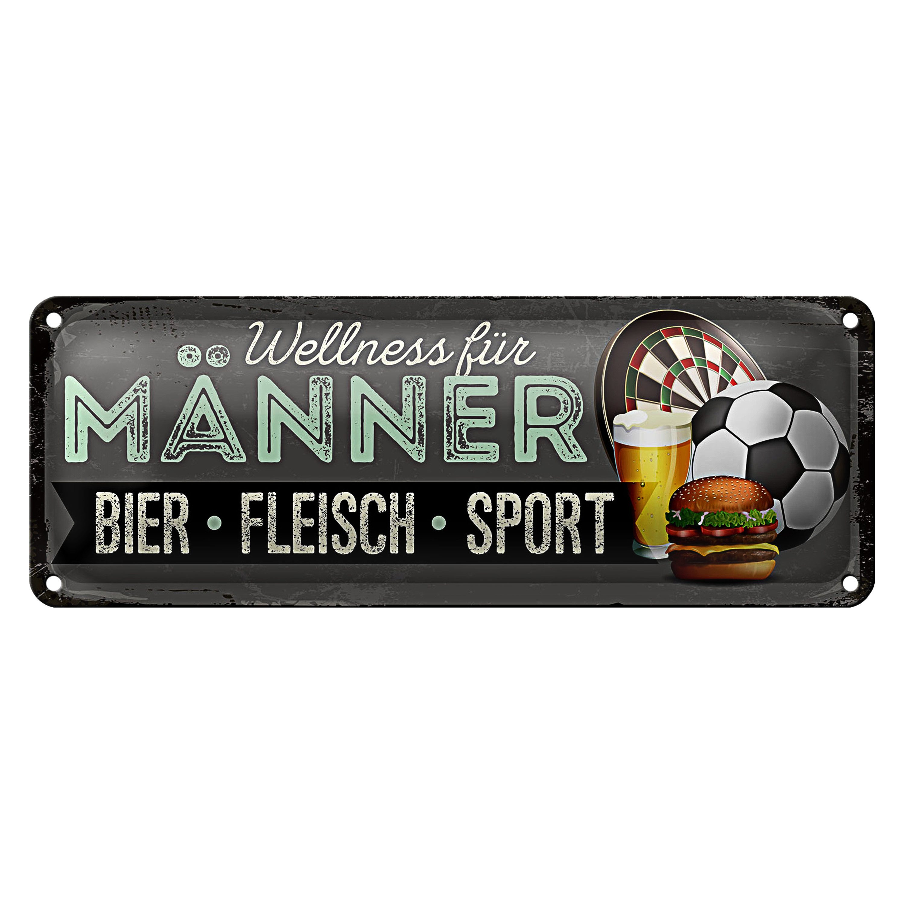 Roomando Metallschild Blechschild Spruch 27x10cm Wellness für Männer Bier Fleisch