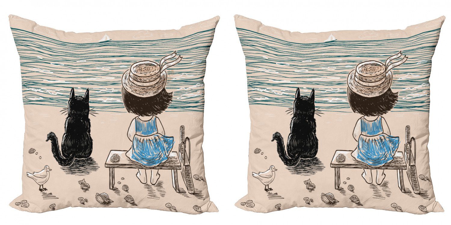 Modern mit Katze (2 einer Digitaldruck, Baby-Mädchen Doppelseitiger Kissenbezüge Abakuhaus Stück), Tiere Accent