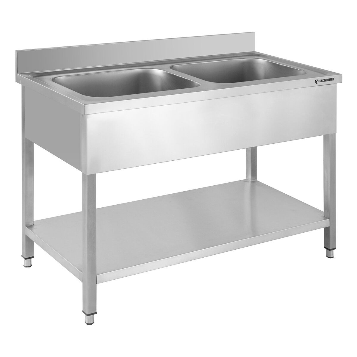 GastroHero Arbeitstisch Spültisch 120x60 cm - Edelstahl mit Becken - Gastro - Spüle