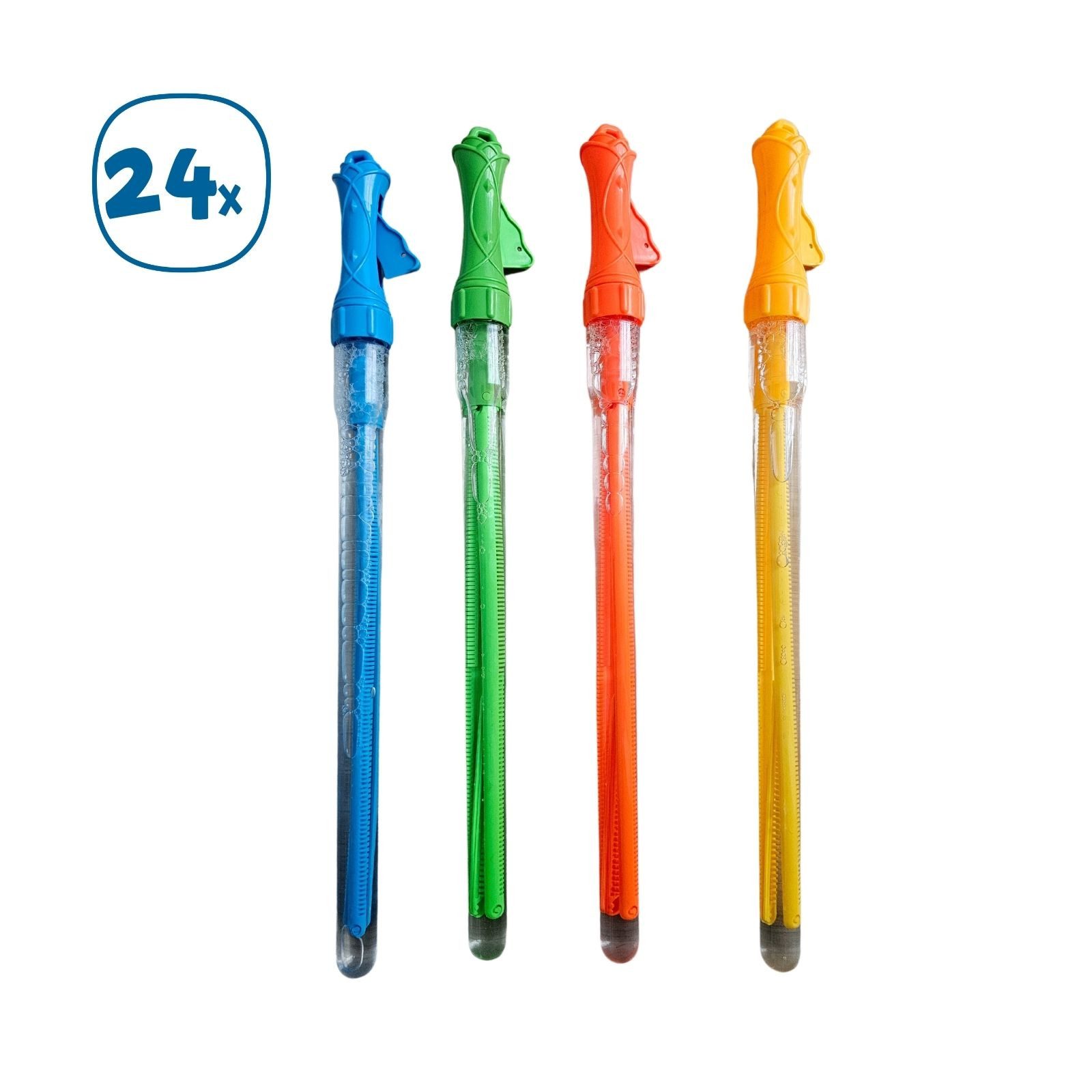 alldoro Seifenblasenstab 24er Set XXL Triangel-Seifenblasenstäbe für Riesen-Seifenblasen, Seifenblasenschwerter zum Aufklappen, je 110ml Seifenblasenflüssigkeit