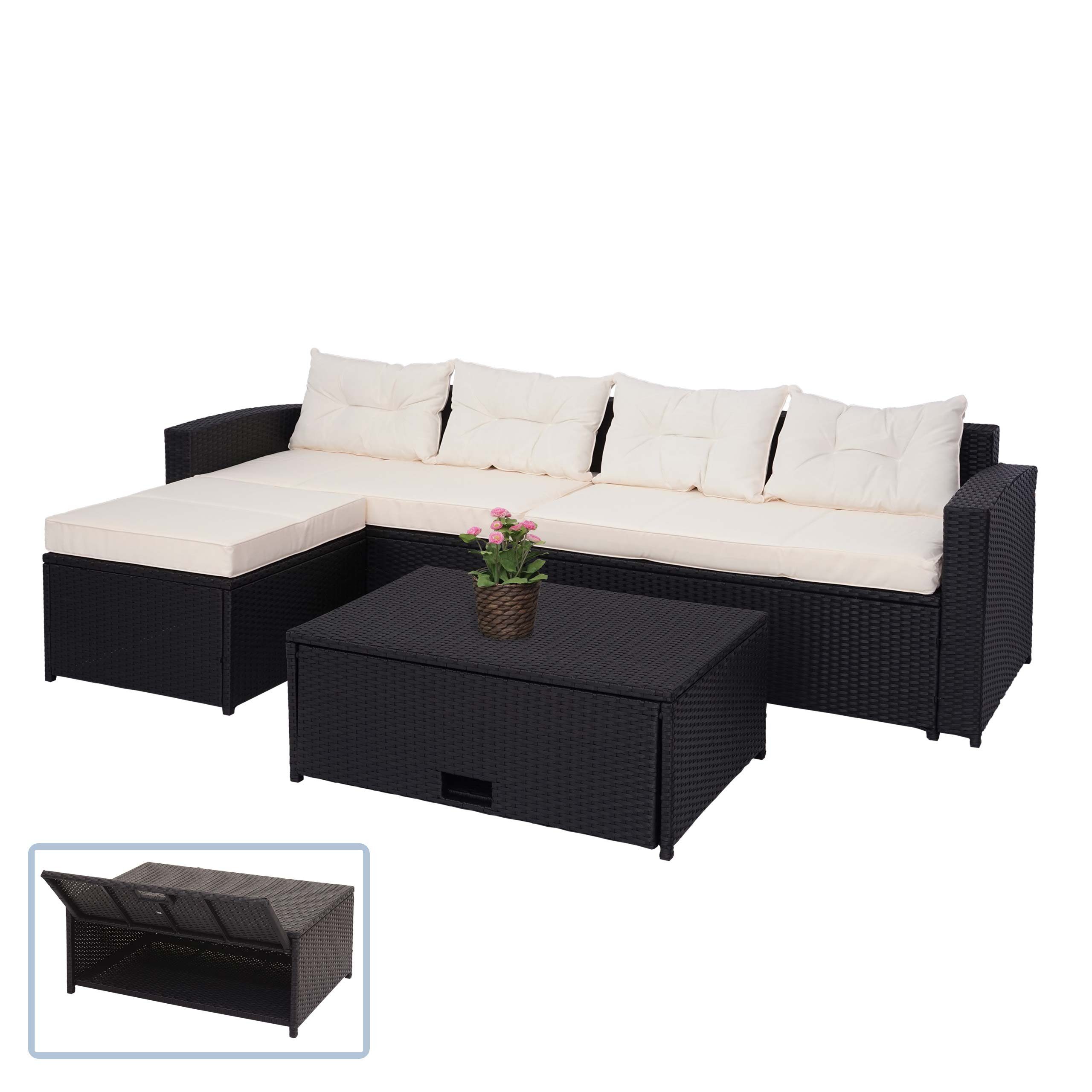 MCW Balkonset MCW-J34, (4-tlg), Tisch inkl. Staufach, Wasserabweisend, Inkl. Sitz- und Rückenpolster