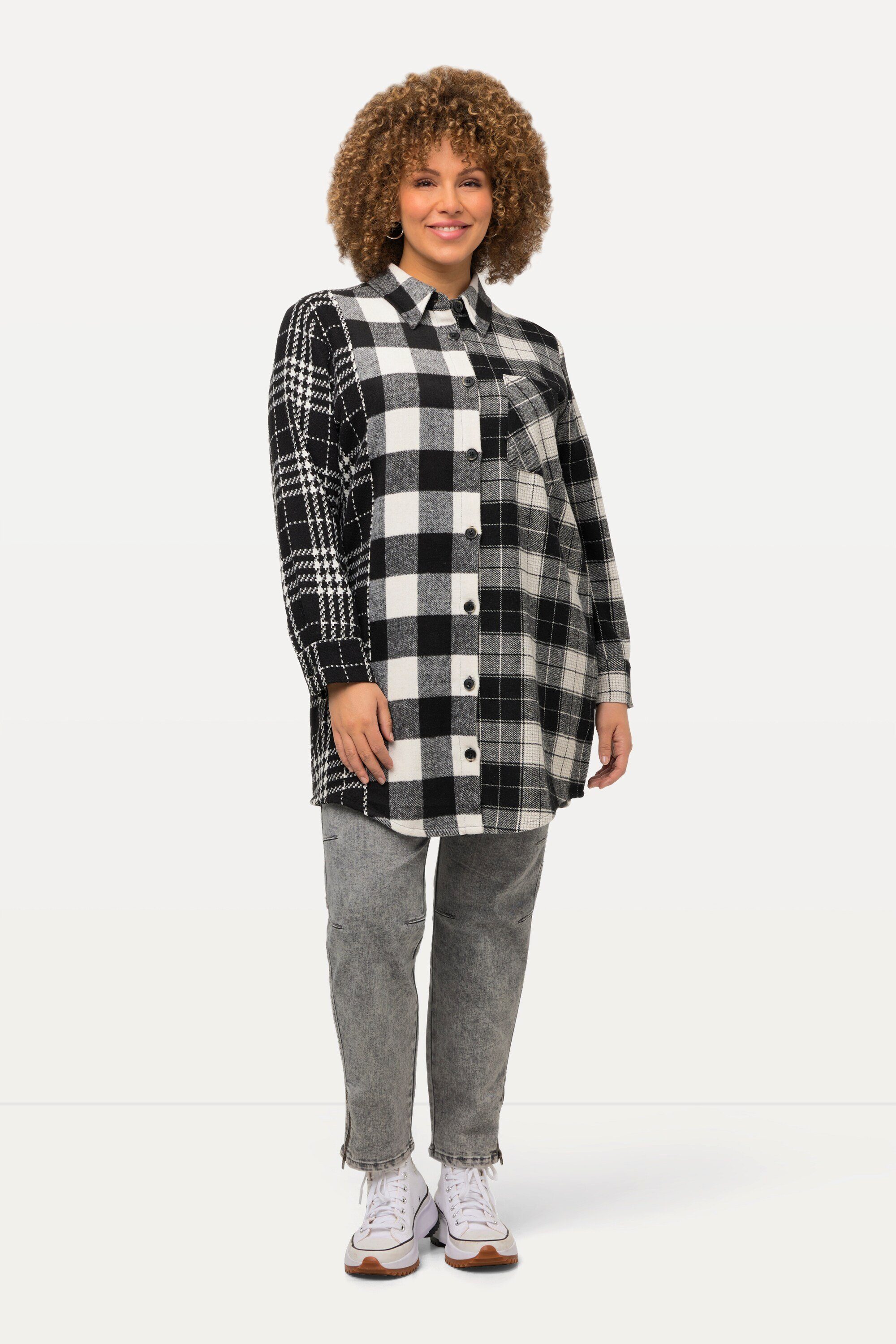 Ulla Popken Sommerjacke Karo-Shaket Hemdkragen Langarm günstig online kaufen
