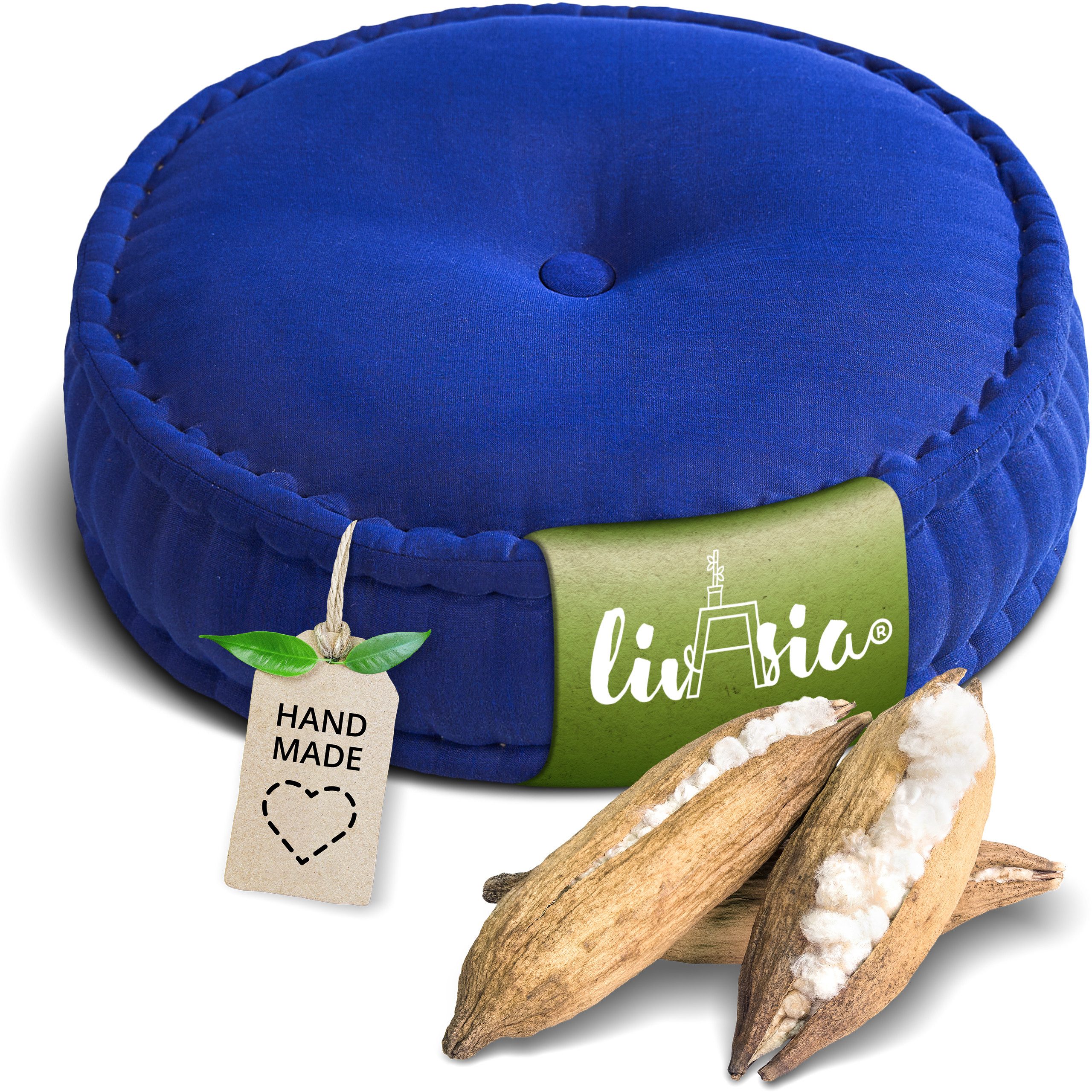 livasia Meditationskissen Zafukissen groß (Basic) vegan und handgefertigt, 46x14cm, Kapok