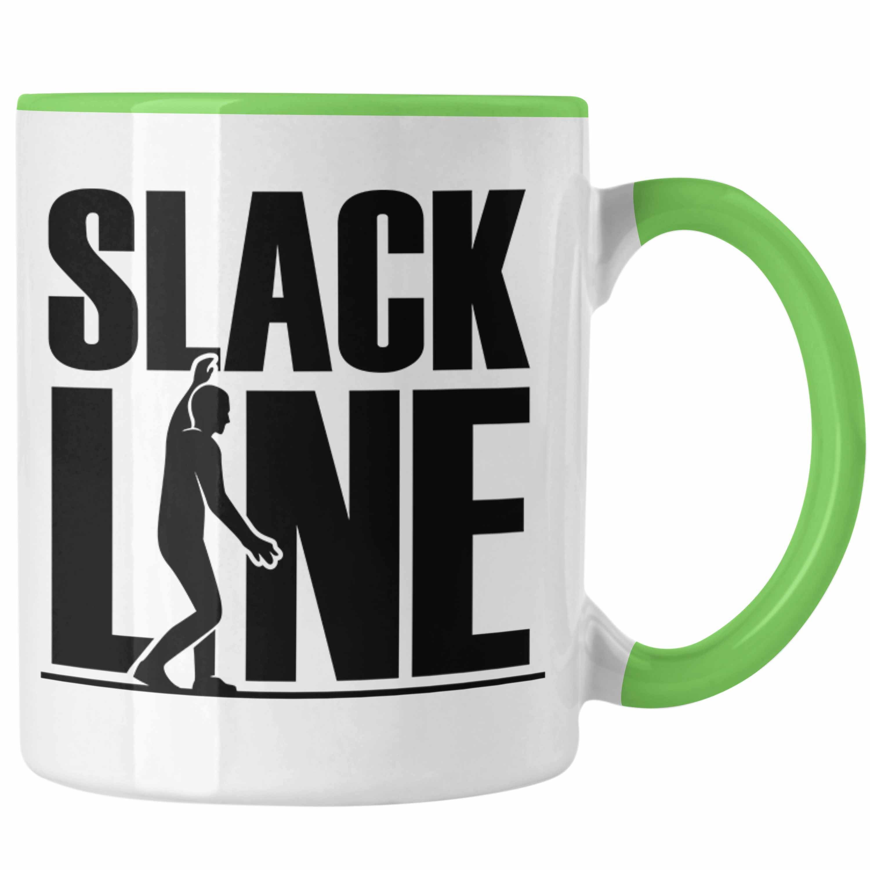 Trendation Tasse Lustige Tasse für Slackliner Geschenk Slackline Grün | Teetassen