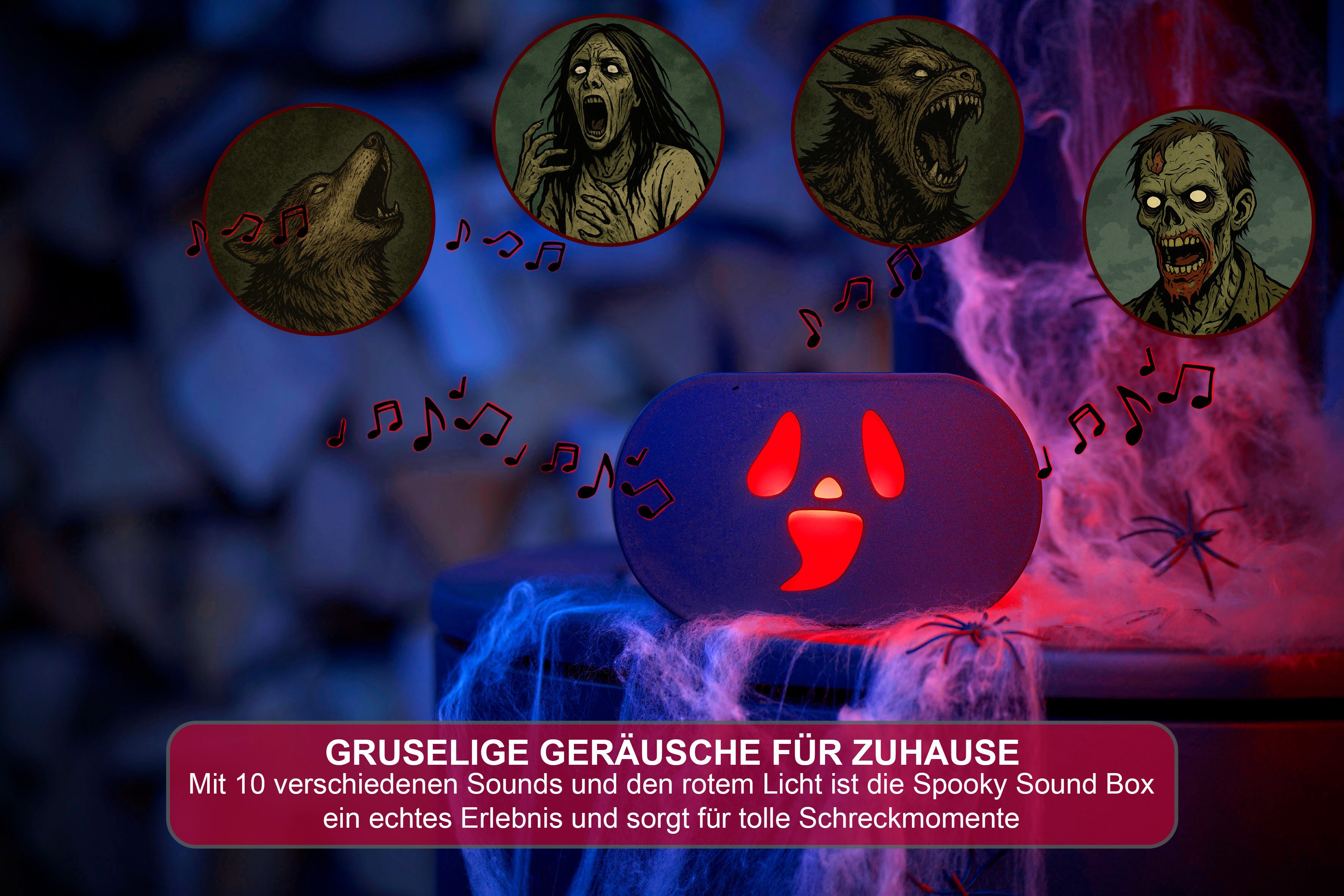 Northpoint Dekofigur Spooky Soundbox mit Gruselgeräuschen rote LEDs Akku & günstig online kaufen