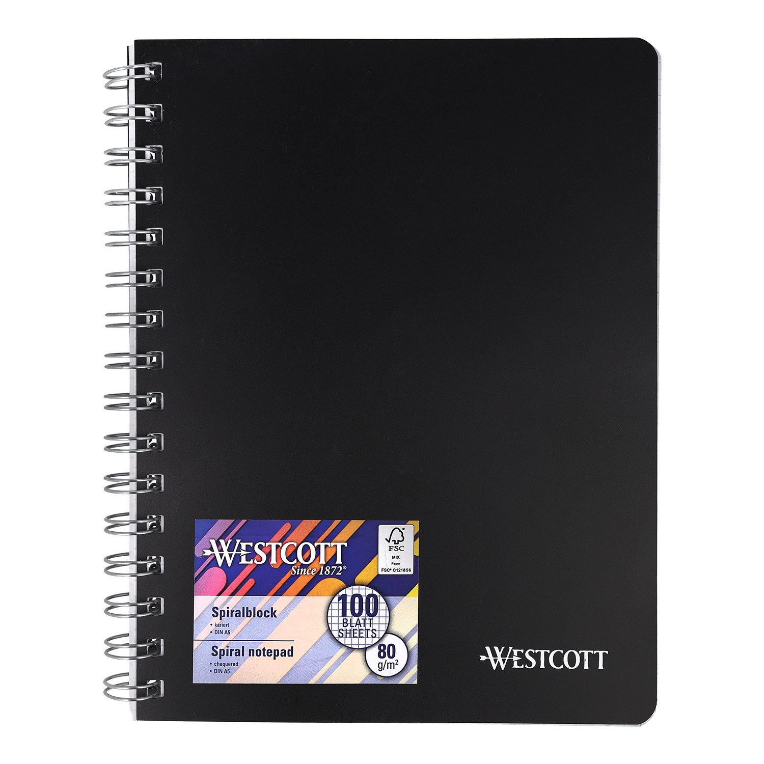 WESTCOTT Notizblock Spiralblock Notizbuch A5 kariert, 200 Seiten Ringbuch perforiert, Premium 80 g/m² Papier, Kunststoffcover
