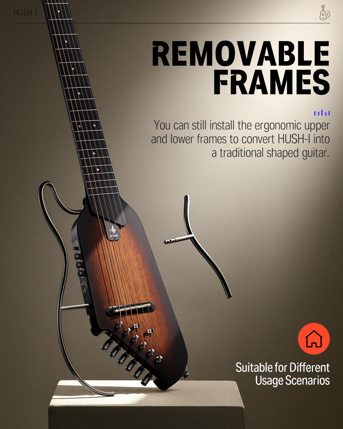 Donner Gitalele HUSH™ I Akustik-E-Gitarre Kopflose Ahornholz mit Kopfhörern, Gigbag, Kopflos, Set, tragbar In jeder Zeit spielen Lärmminderung