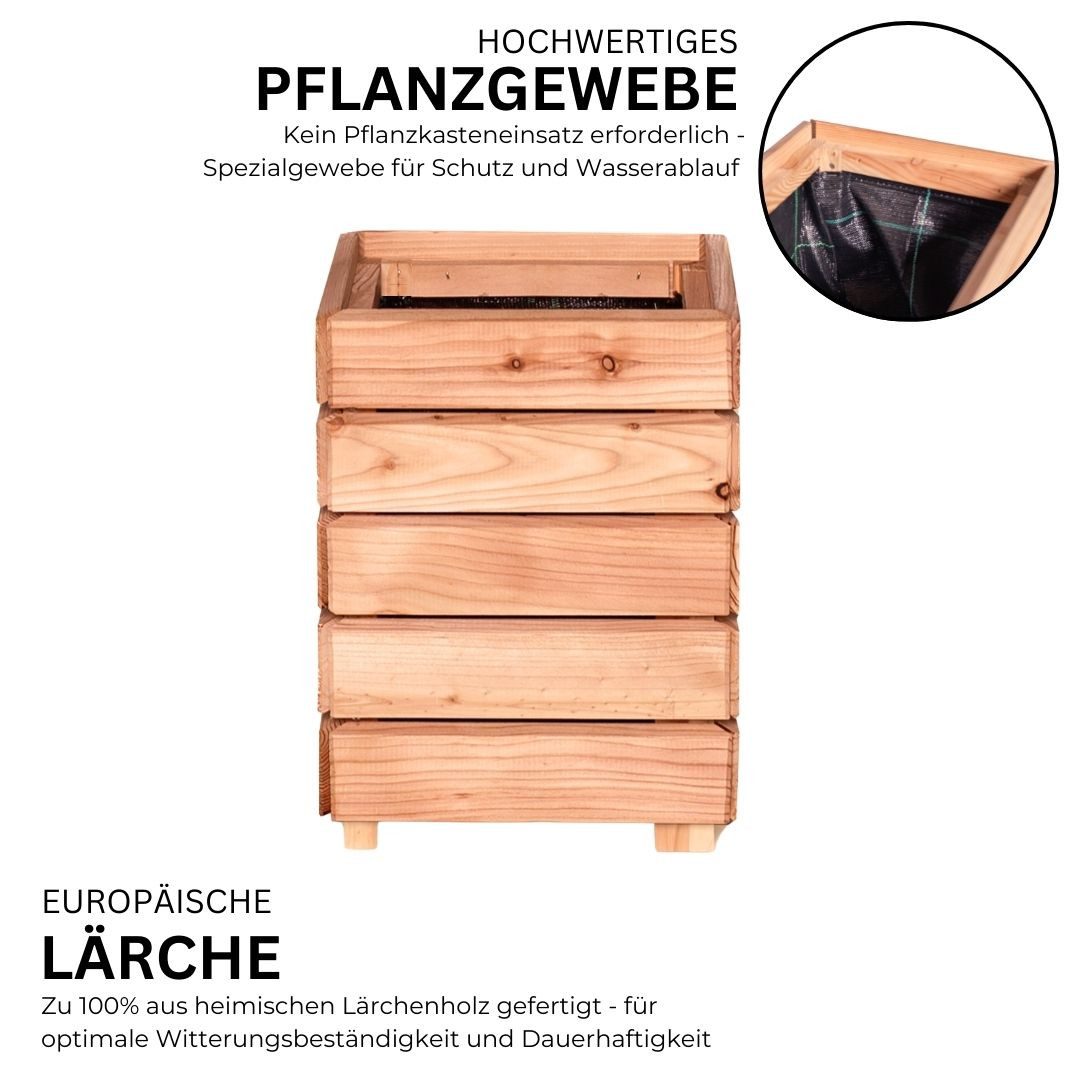 Mega-Holz Pflanzkübel Modulo aus Lärchenholz - Naturbelassener Blumenkasten für den Garten (DIY-Set), 30 x 30 x 39 cm, 35 L Fassungsvermögen