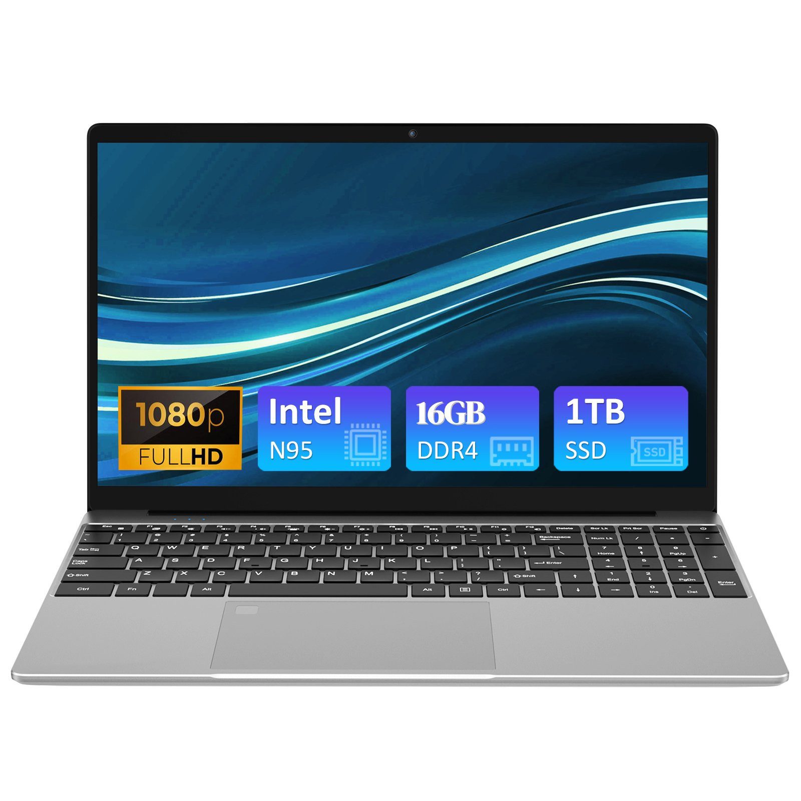 Auusda T152A Laptop, 15.6 Zoll, Intel N95, 16GB RAM, 512GB/1TB NVMe SSD Notebook (39,6 cm/15.6 Zoll, Intel Alder Lake-N95, 1024 GB SSD, with Fingerprint Unlock, Cooling Fan, Webcam, Dual Speakers, Mini HDMI)