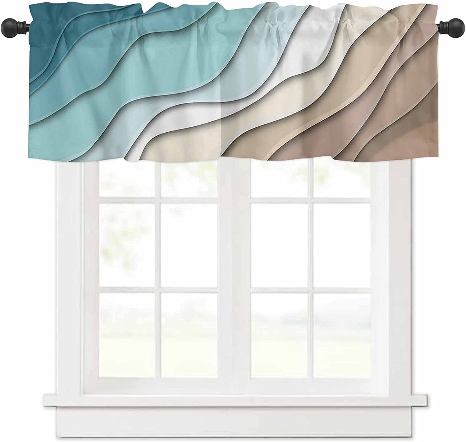 Scheibengardine, HOMEIDEAS, Kurze Grün-Braun Wave Volants Stangendurchzug, Ocean Fenster