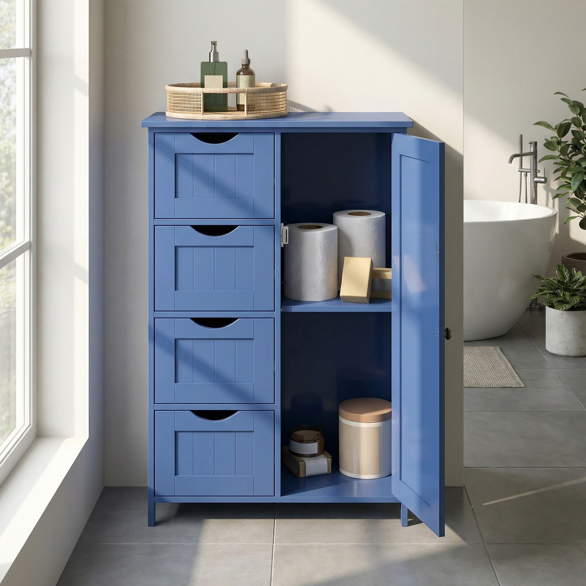 VASAGLE Badmöbel-Set Badezimmerschrank Badschrank Beistellschrank,verstellbare Ablage, mit 4 Schubladen, Schranktür,30 x 55 x 82 cm,Kommode – Bild 3 von 5