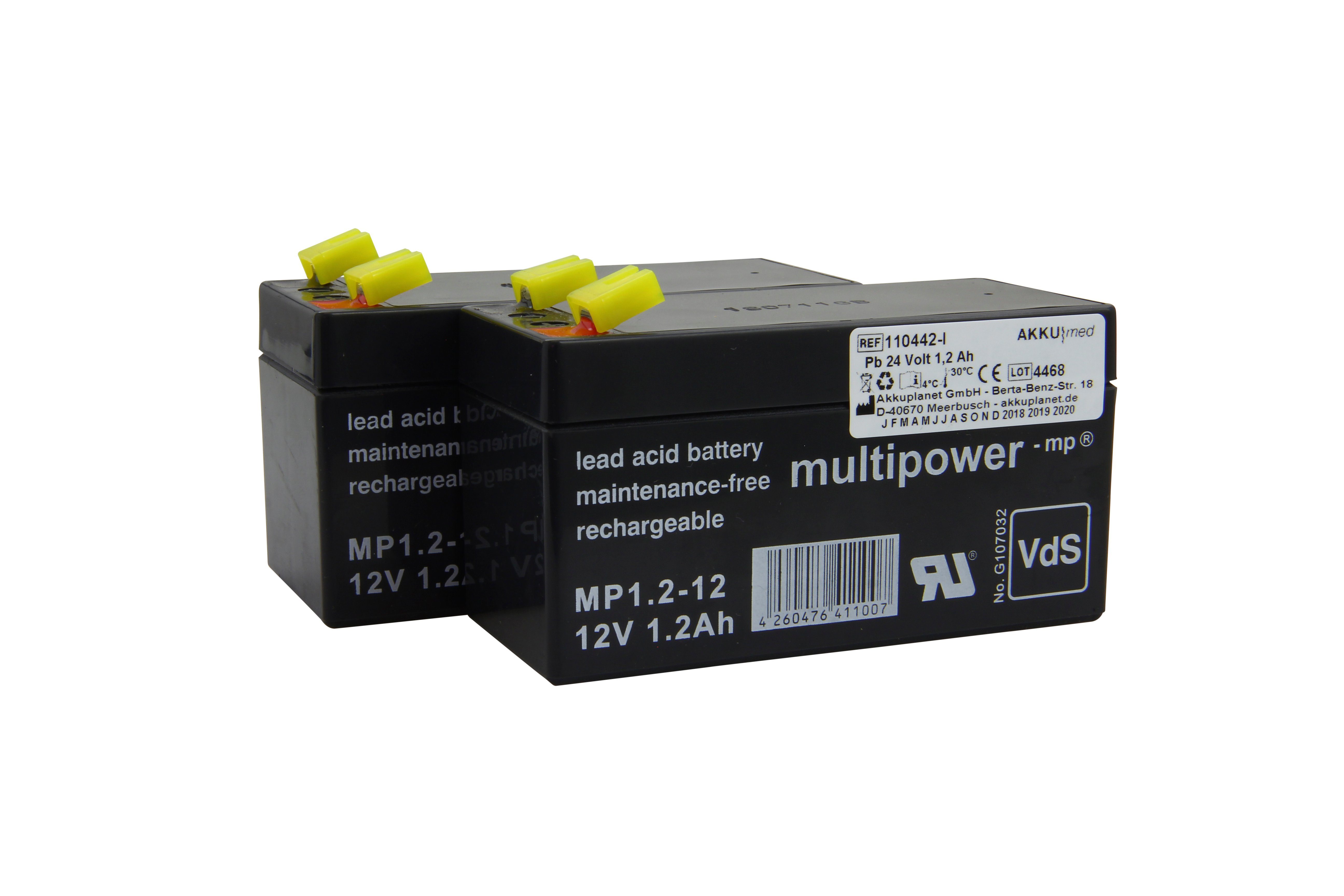 Multipower MP1.2-6 Akku PB Blei, 6 Volt 1200mAh, Anschluss 4,8