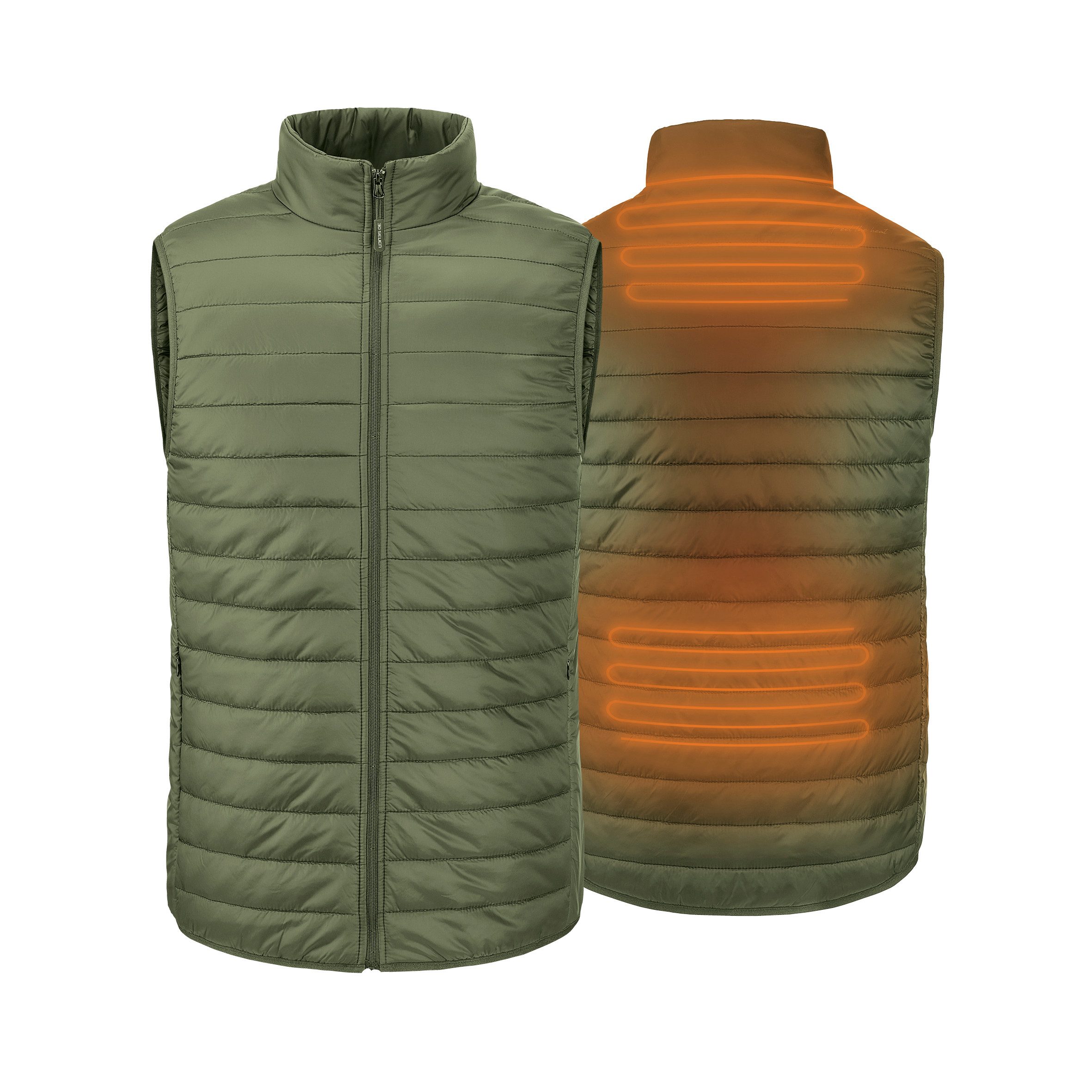 30seven Steppweste beheizte Weste - Regular Fit Herren - Khaki 7,4V Set inkl. Powerbank & Ladegerät