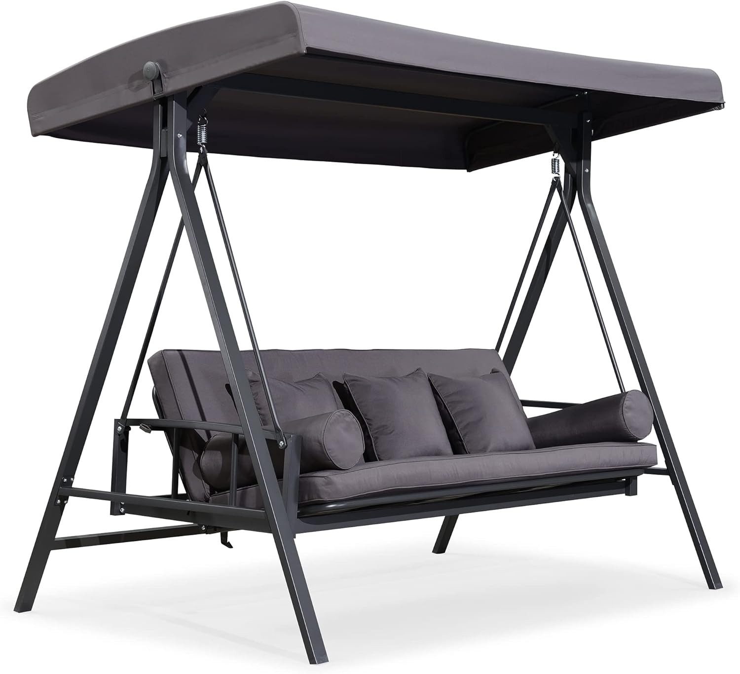 PURPLE LEAF Hollywoodschaukel 3-Sitzer-Gartenschaukel mit Liegefunktion und Bettfunktion, Polyester Dach, Wasserdicht und sonnenbeständig