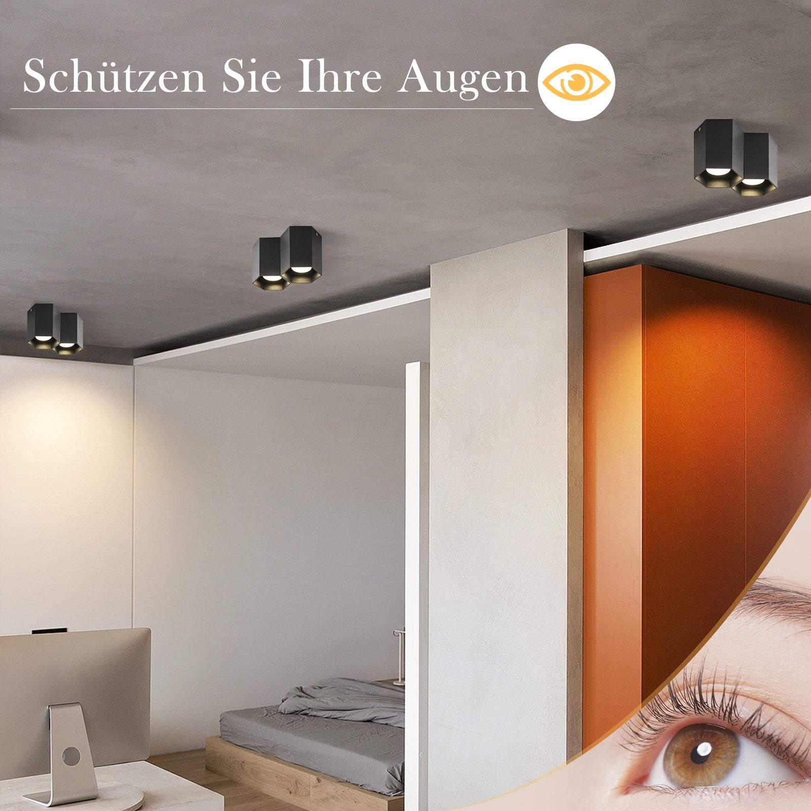 ZMH Aufbaustrahler LED Modern Design GU10 Deckenspots Schwarz Deckenleuchte Küche ohne Deckenstrahler für Wohnzimmer, LED Flammig, Leuchtmittel, Aufbauspot 2 - Spotleuchte