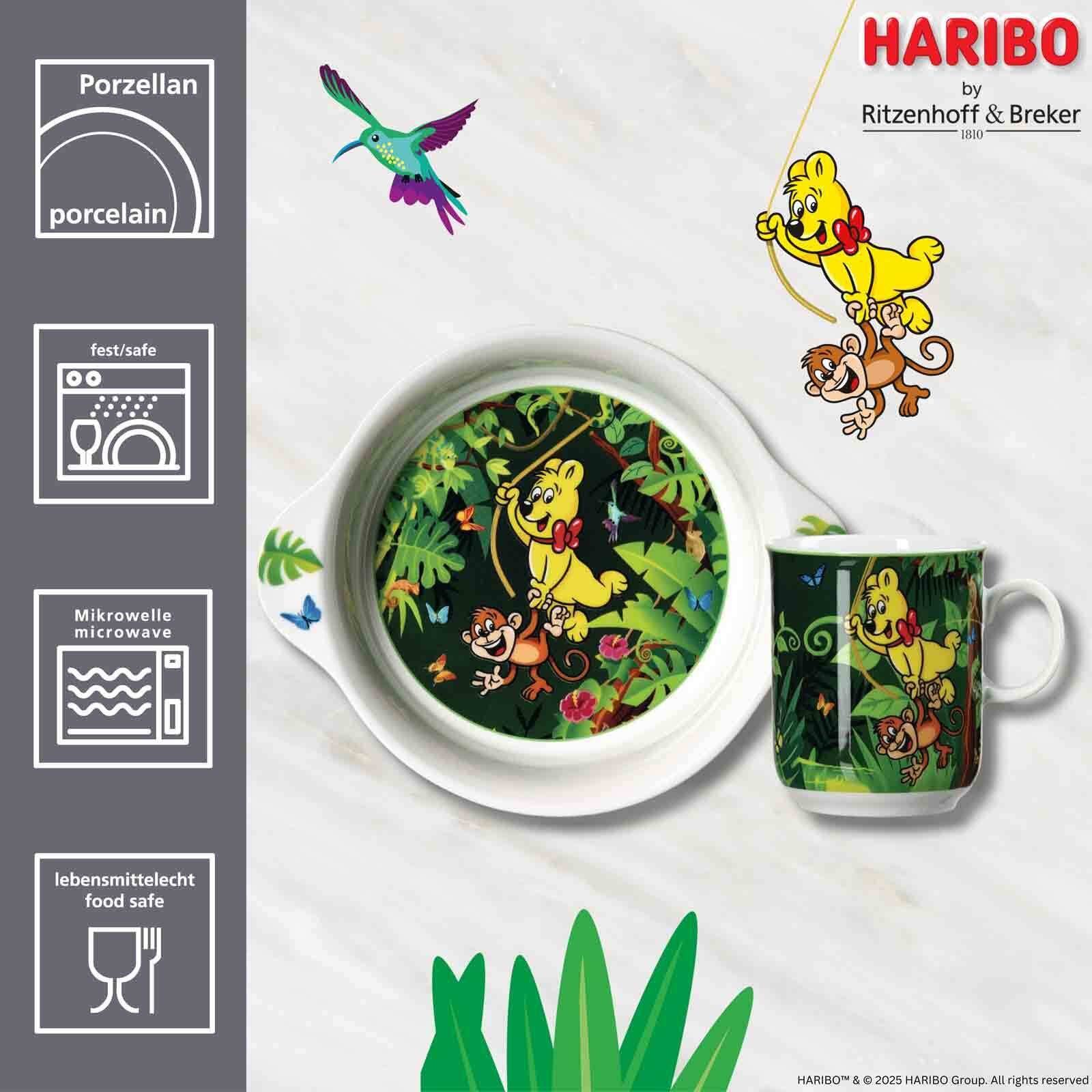Ritzenhoff & Breker Kindergeschirr-Set Haribo Jungle Kindergeschirr-Set (3-tlg), 1 Personen, Kunststoff, Porzellan