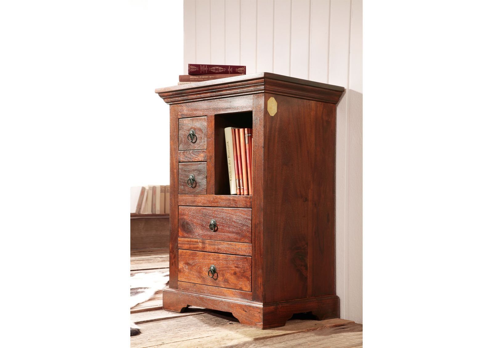 Massivmoebel24 Kommode OXFORD (Massivholz), Kommode Akazie 55x40x80 nougat lackiert OXFORD #503