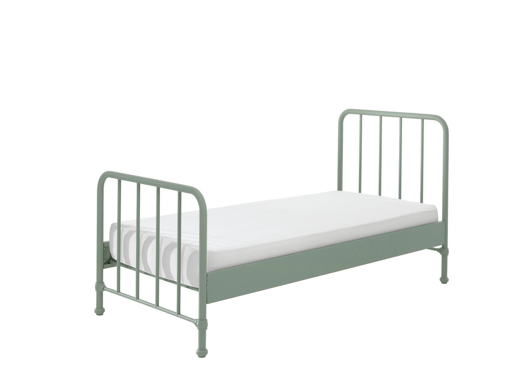 58 aufm Kessel Bettgestell Metallbett Kay 97x206x110 Einzelbett Industriedesign Metall Grün matt (inkl. Versand, Lieferung bis Verwendungsstelle), Liegefläche 90x200, modernes Bett mit Rohrrahmen und trendiger Optik