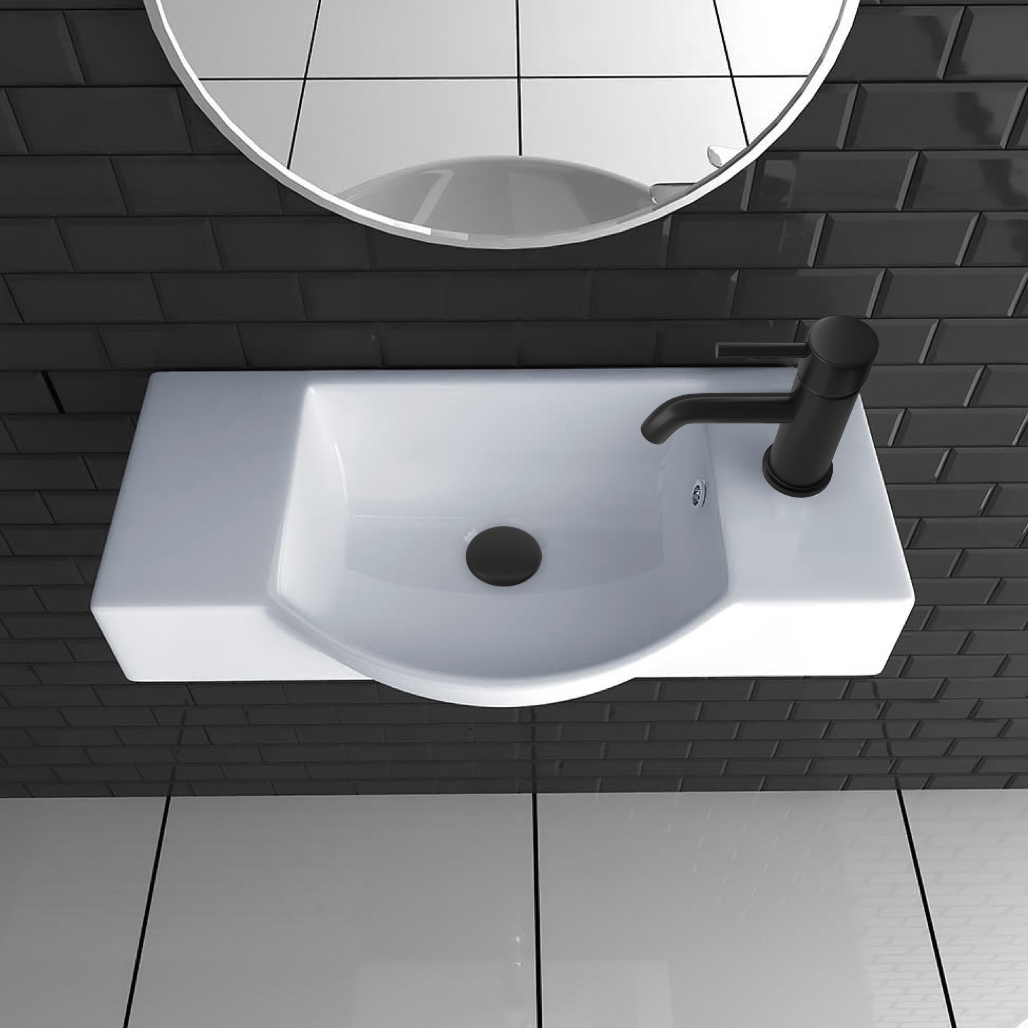 Alpenberger Waschbecken Waschplätze Klein Gäste WC - Keramik Handwaschbecken 55 cm Breit (Waschtisch, 1-St., Keramik Hängewaschbecken), OHNE Armatur, Ablaufventil oder Siphon