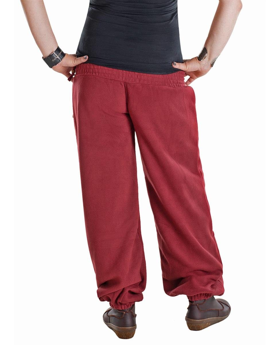 dunkelrot Fleecehose aus Hüfthose, Hippie Vishes Goa, Warme Winter Fleece Style Yoga Thermohose Haremshose