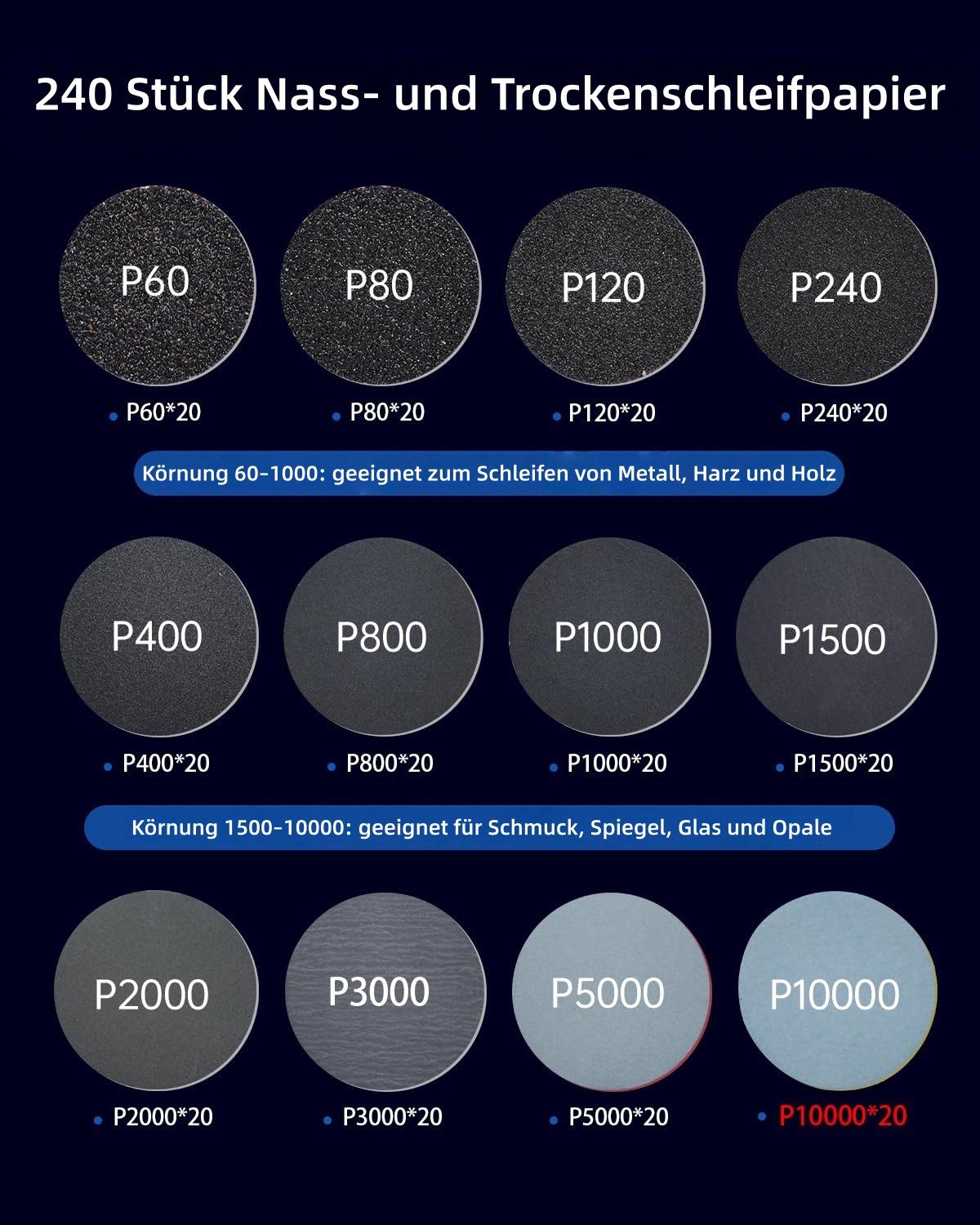 FOUORTUNATE-BEE Polierpad 268 tlg. Schleifset 1 Zoll für Dremel, Nass- & Trockenschliff, Schleifhülsen Set mit Schleifpapier für Dremel, vielseitig