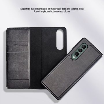 Wigento Handyhülle Für Samsung Galaxy Z Fold4 5G Carbon Kunstleder Kunststoff Handy Tasche Hülle Etuis Braun
