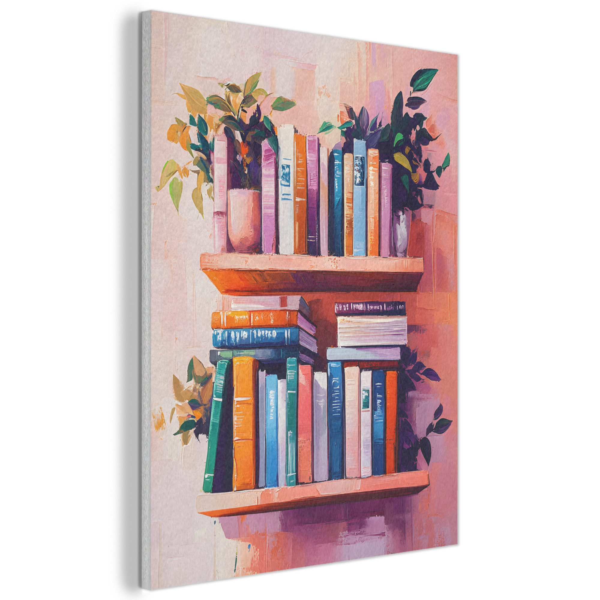 MuchoWow Gemälde Regale - Bücher - Blätter, Fotodruck (1 St), Akustikpaneele, Wandpaneele, Schalldämmung, Akustikbilder 30x40 cm