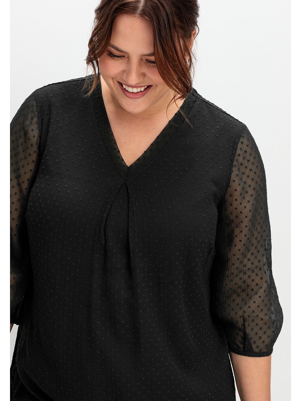 Sheego Tunika Große Größen mit Chiffon-Ärmeln und eingewebtem Muster