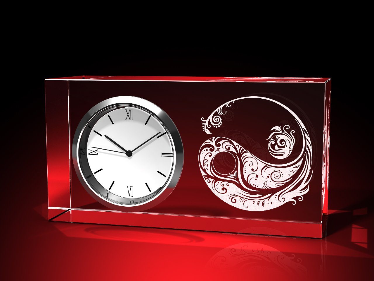 GLASFOTO.COM Tischuhr Yin-Yang - Ornament - Uhr, Glas eckig