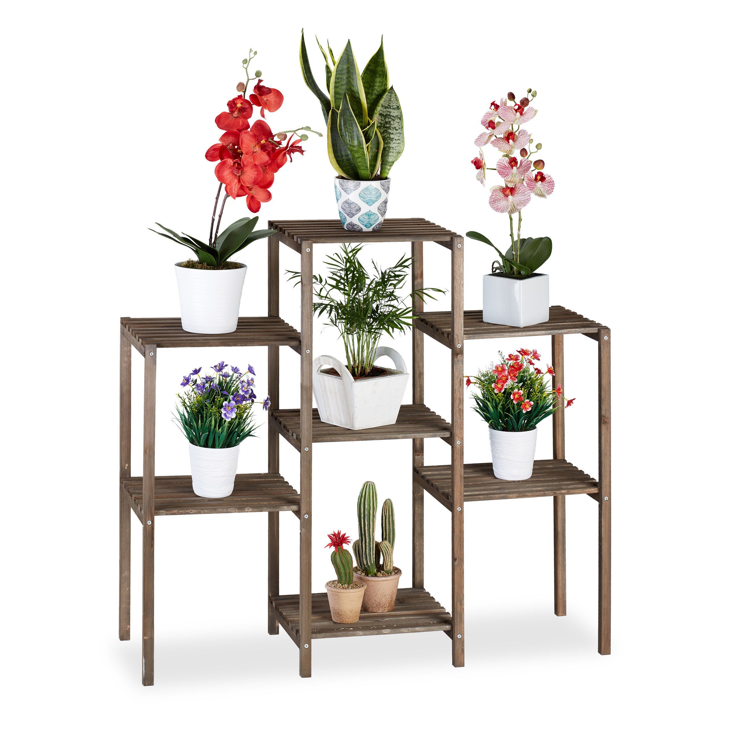 relaxdays Blumenständer Braunes Blumenregal aus Holz (1 St), L
