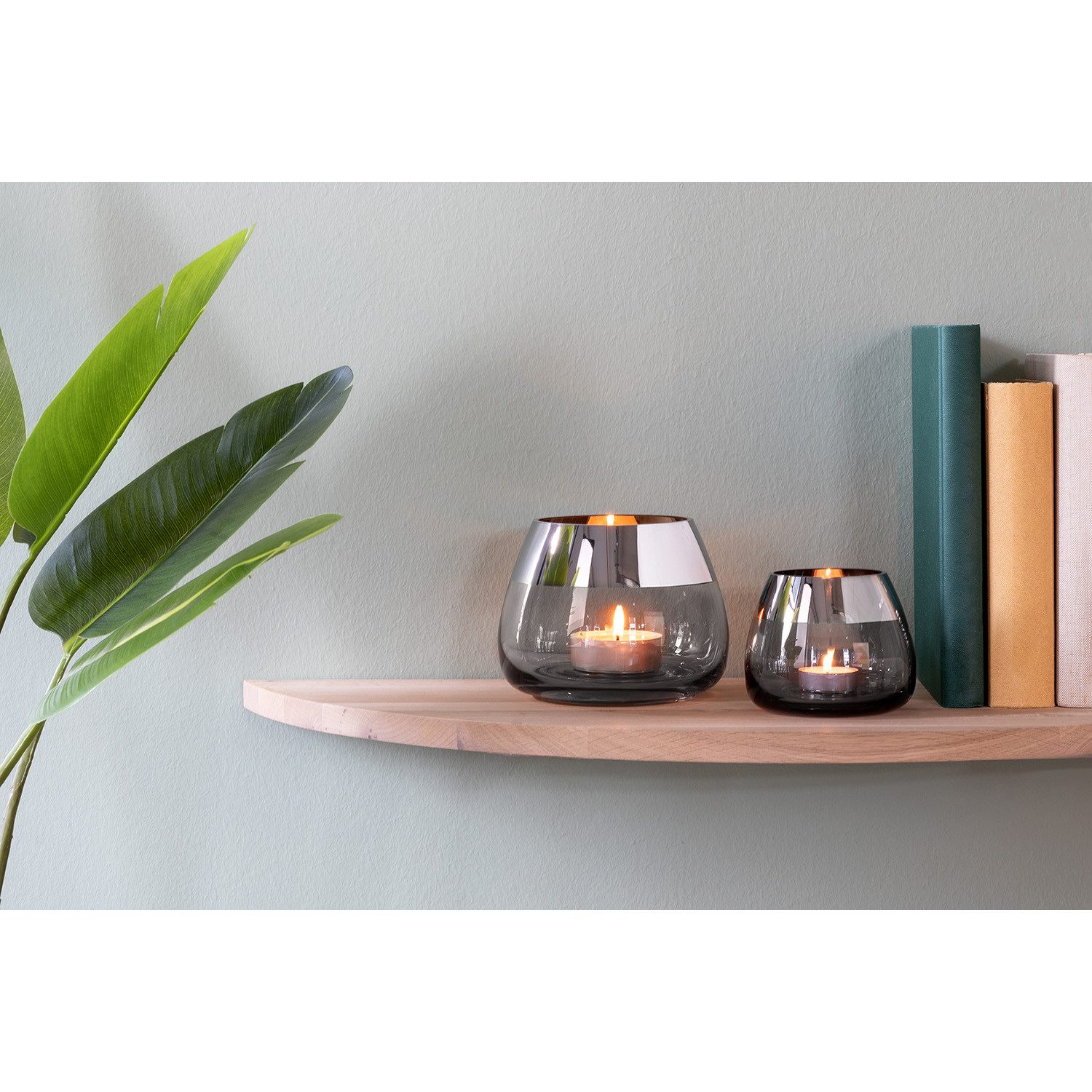 Fink Teelichthalter BELLA Teelichthalter - H.11,6cm x D.15cm - Glas - grau/ günstig online kaufen