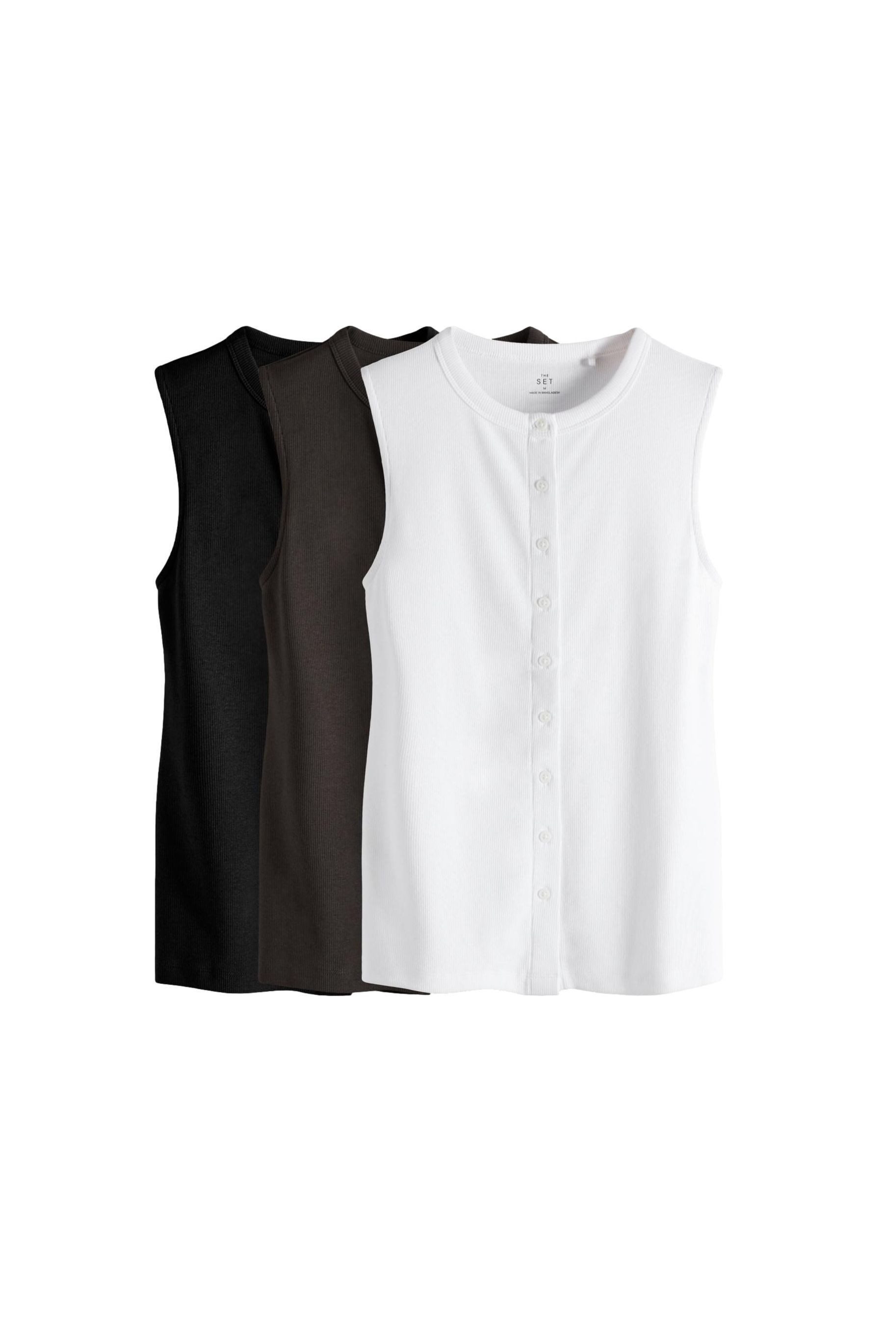 The Set Jerseyweste The Set Geknöpfte, gerippte Trägertops, 3er-Pack (3-tlg günstig online kaufen