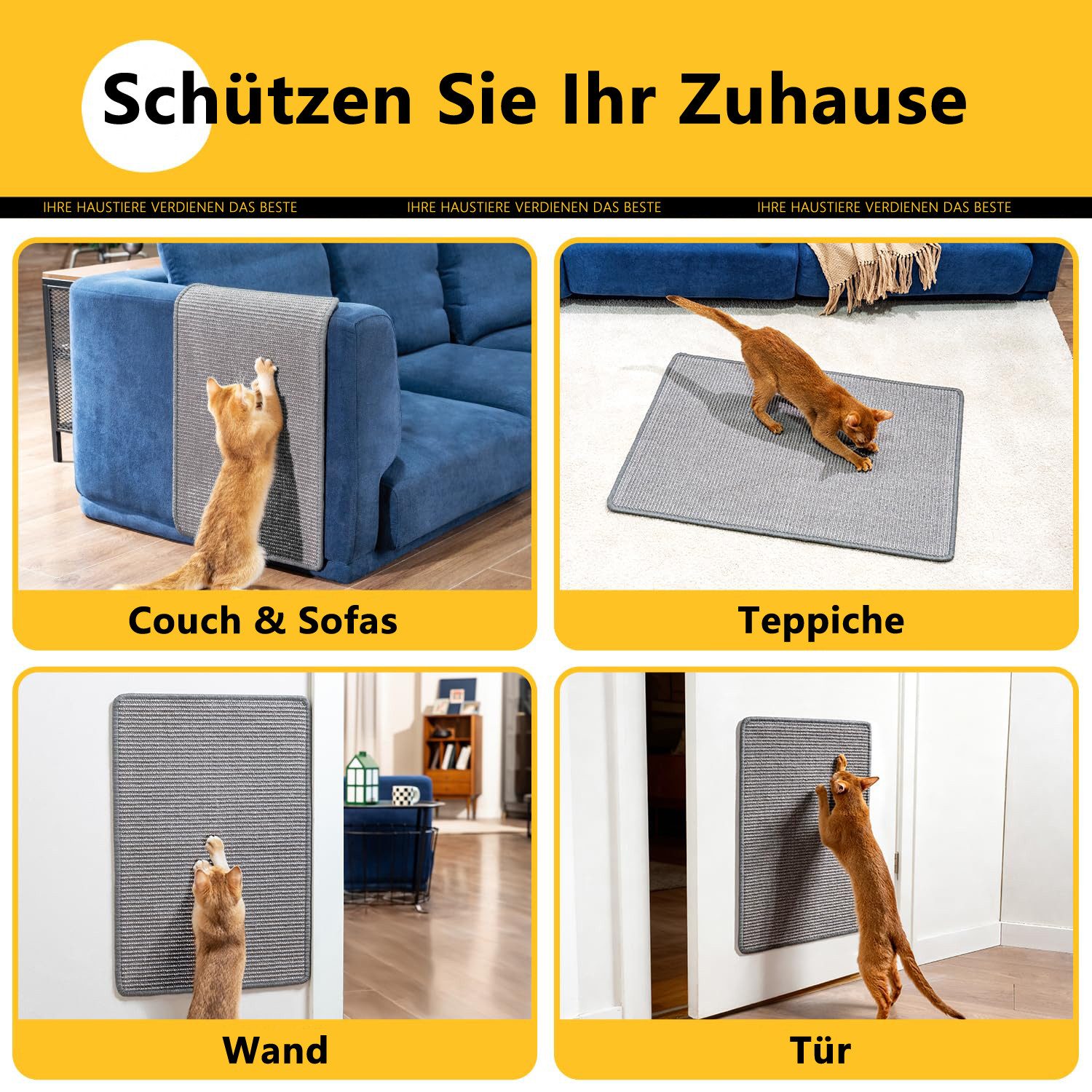 Zaewry Kratzmatte Katze, natürliche Katzenkratzbretter Sisal Kratzteppich, für Sofa Möbel Tür Kratzschutz