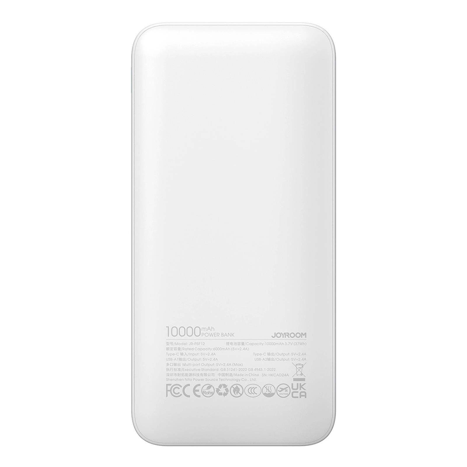 JOYROOM JR-PBF12 - 10000 mAh Powerbank mit 2x USB A, 1x USB-C Ladebuchse 10000 mAh (5 V), PowerBank 3x USB Akku Power Zusatz Batterie Typ C Charger Ladegerät