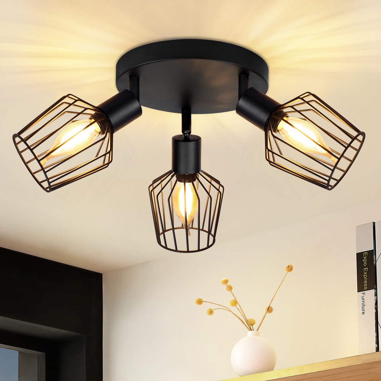 ZMH Deckenleuchte Wohnzimmer 3 Flamming - Rund Deckenspot für Flur Max.25W, günstig online kaufen