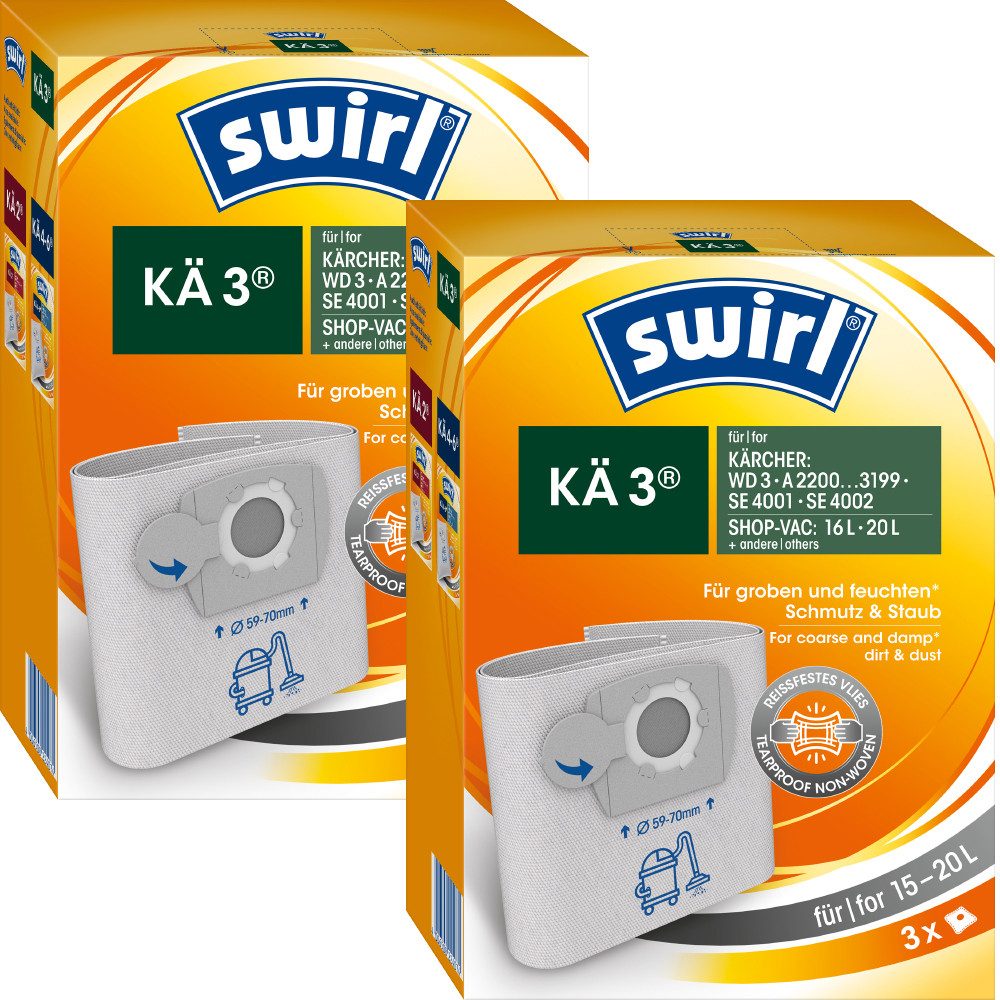 Swirl Staubsaugerbeutel Swirl KÄ3 KÄ 3, passend für Kärcher Staubsauger, 6 St., Optimale Passform, Leistung und Form exakt abgestimmt