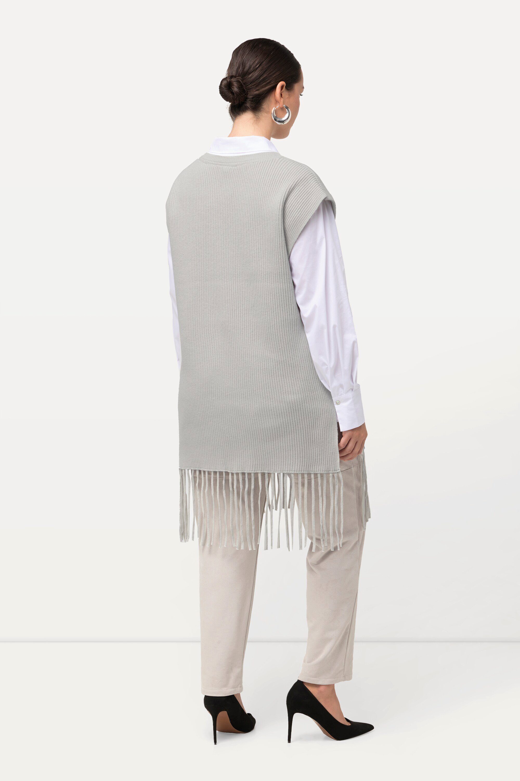 Ulla Popken Pullunder Pullunder Fransensaum oversized Rundhals ärmellos